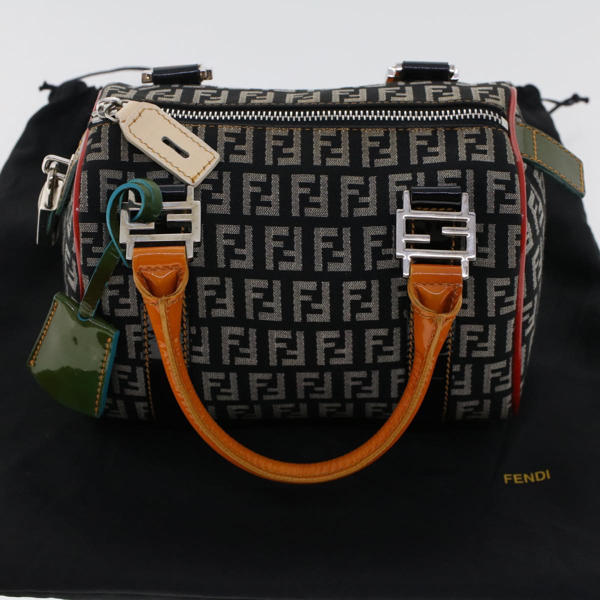 FENDI Zucchino Canvas Mini Boston Bag Black Multicolor Auth yk7905