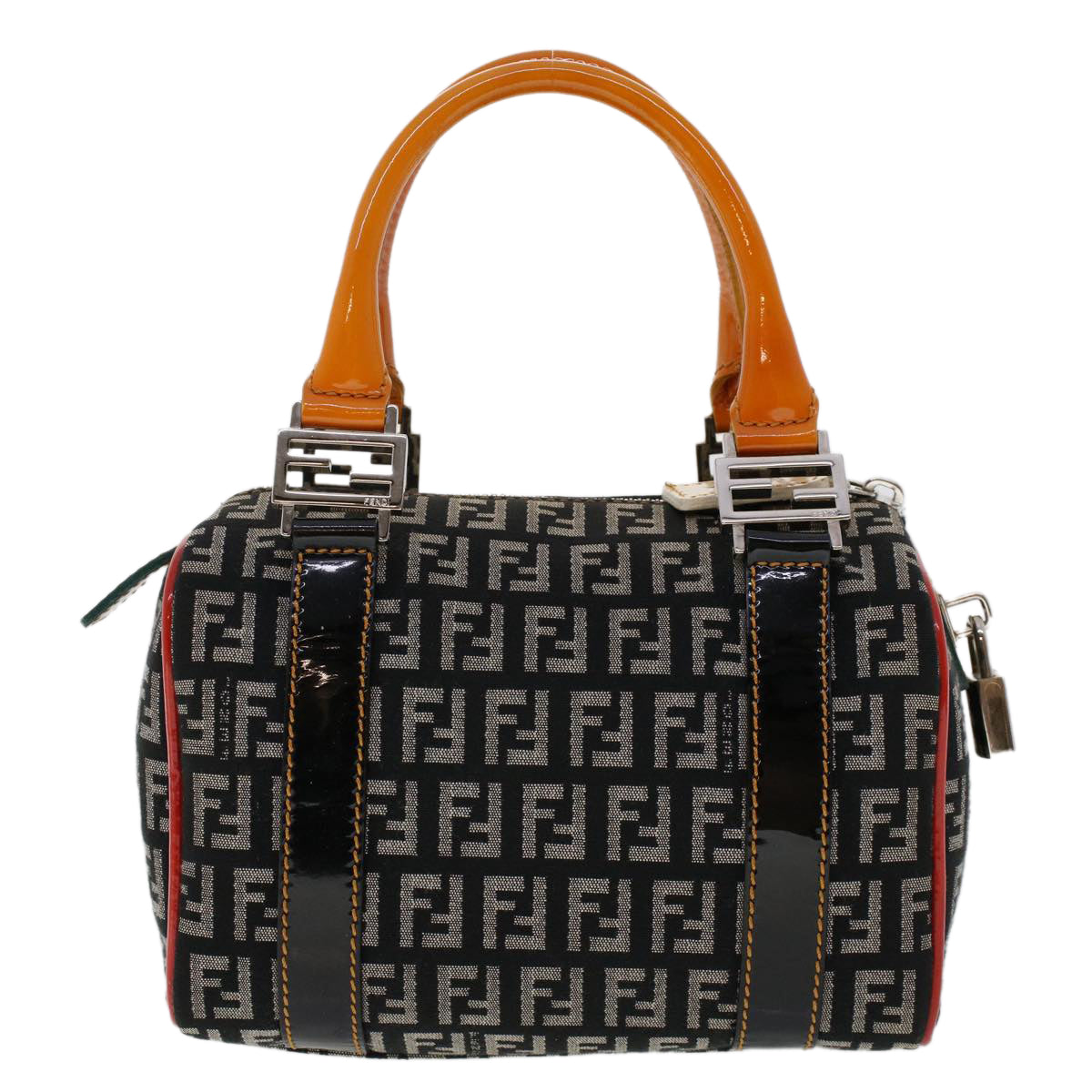 FENDI Zucchino Canvas Mini Boston Bag Black Multicolor Auth yk7905 - 0