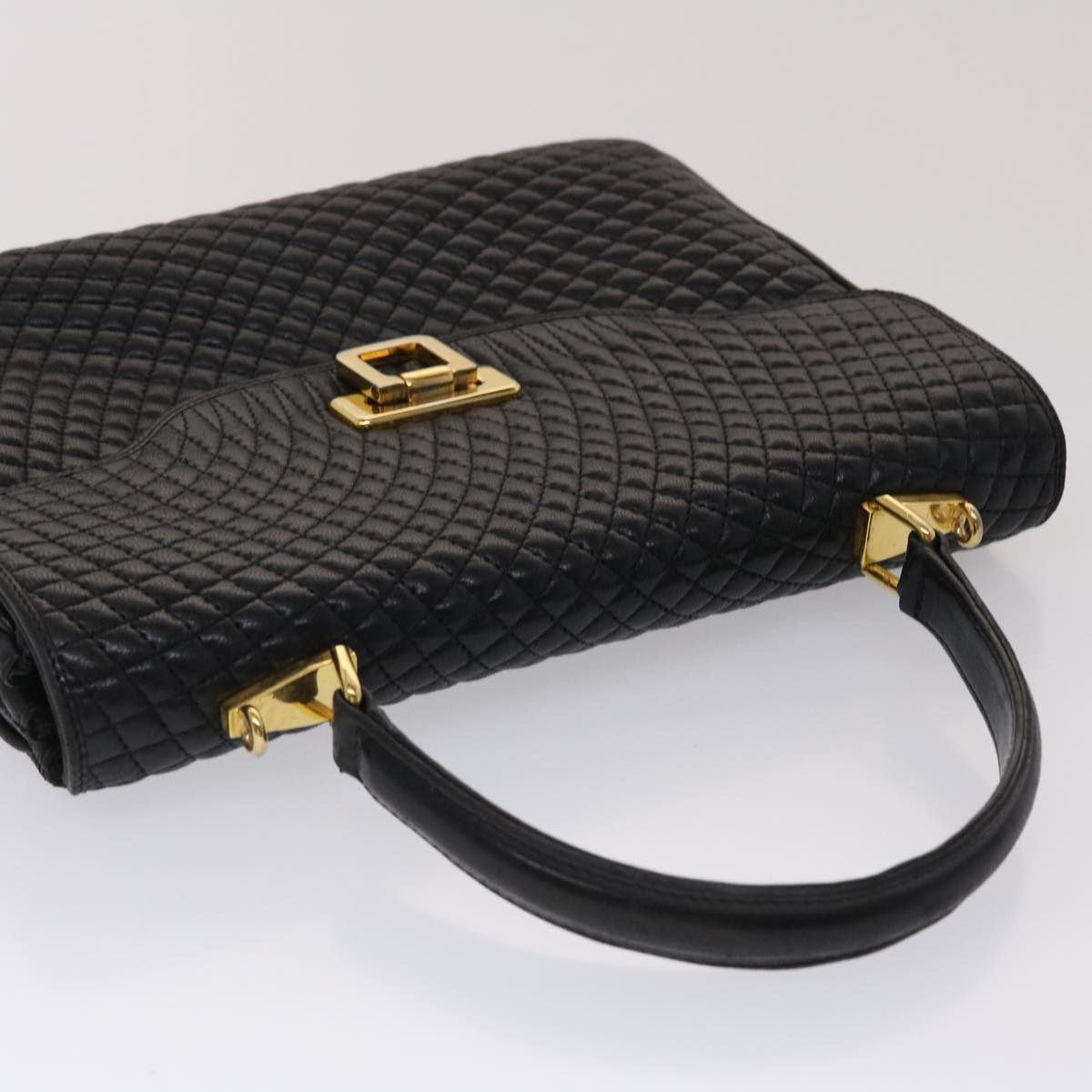 BALLY Quilted Hand Bag Leather Black Auth yk7922