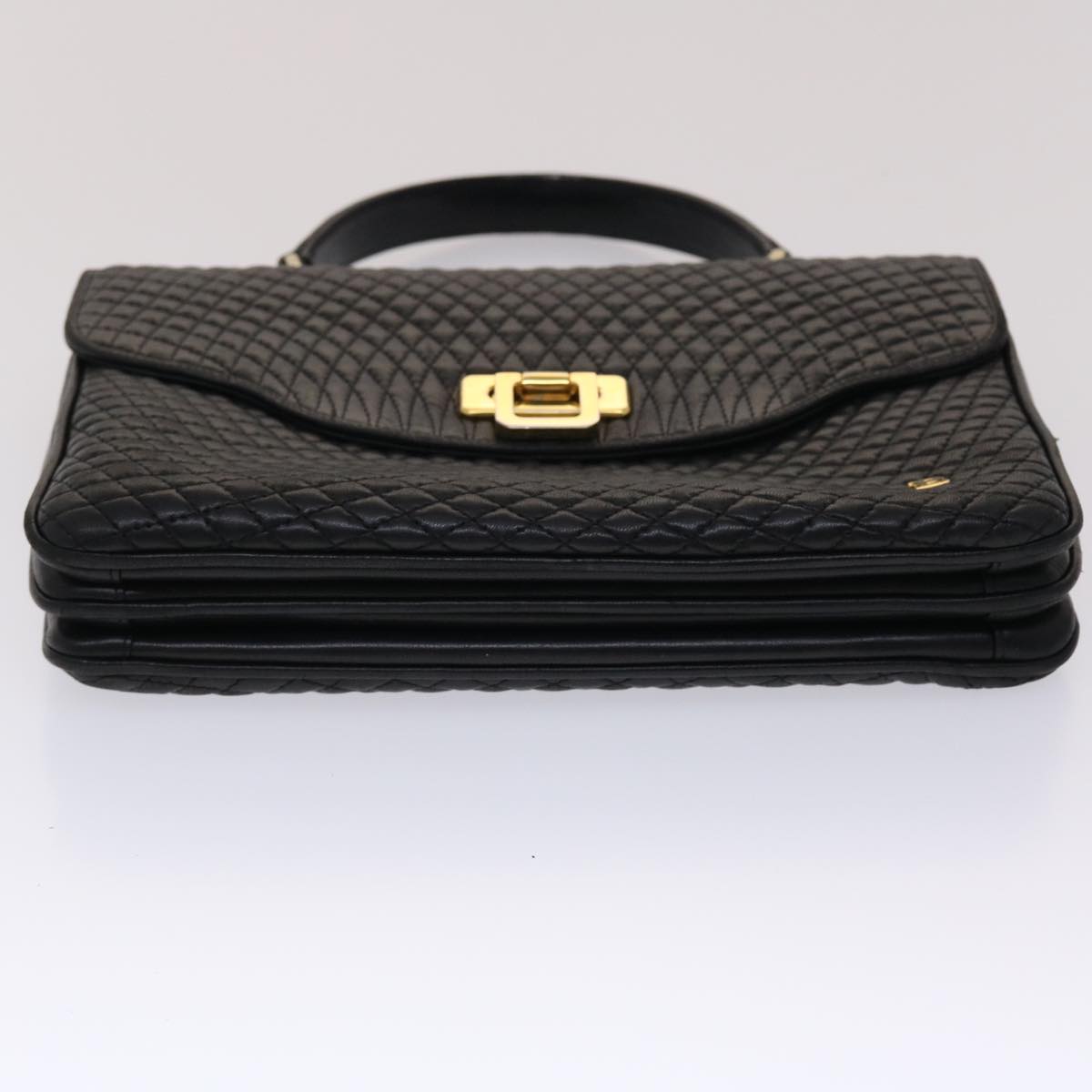 BALLY Quilted Hand Bag Leather Black Auth yk7922