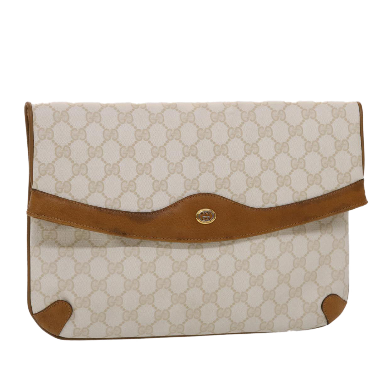 GUCCI GG Canvas Clutch Bag PVC Leather White Brown Auth yk7923