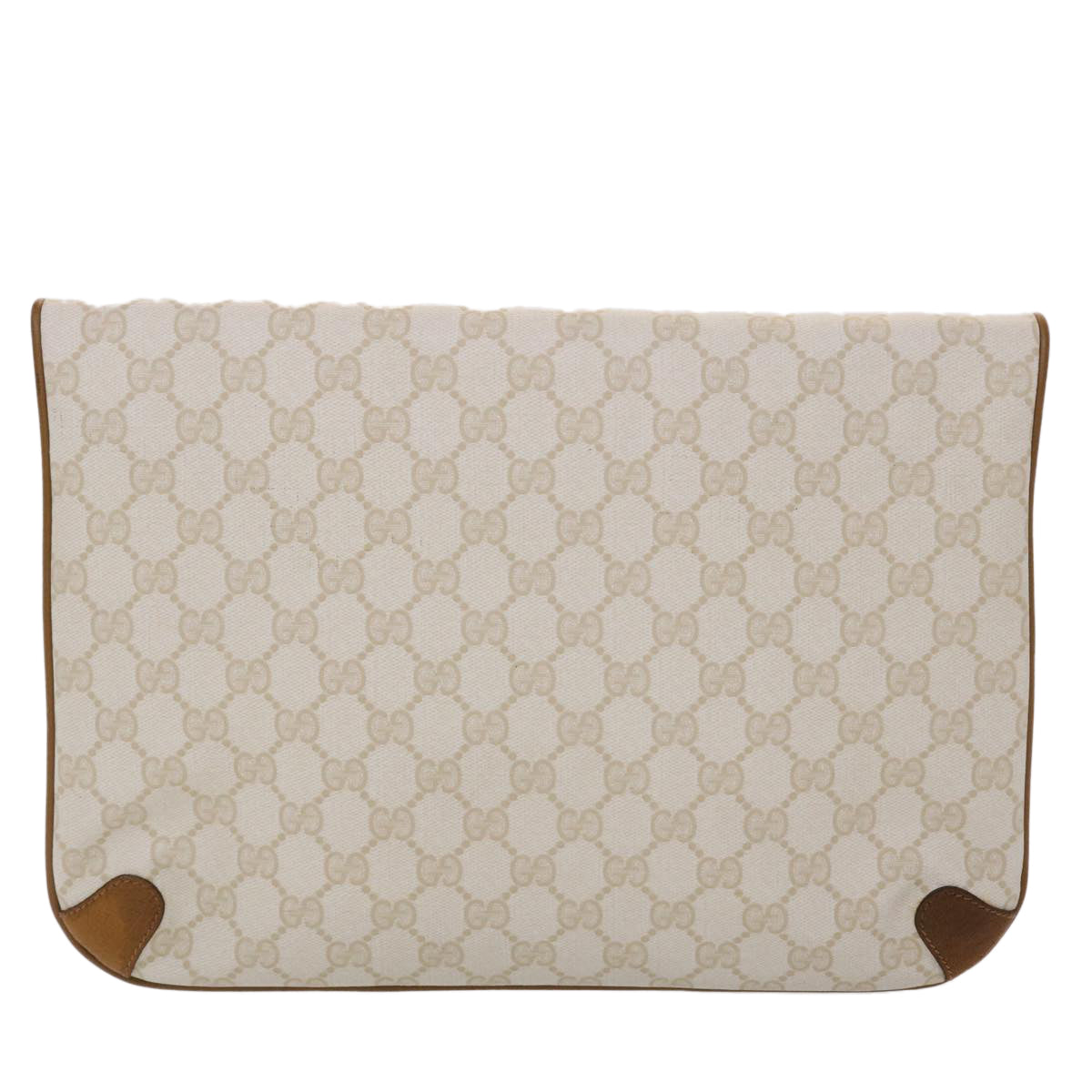 GUCCI GG Canvas Clutch Bag PVC Leather White Brown Auth yk7923 - 0