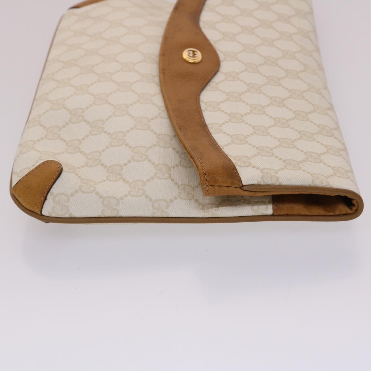 GUCCI GG Canvas Clutch Bag PVC Leather White Brown Auth yk7923