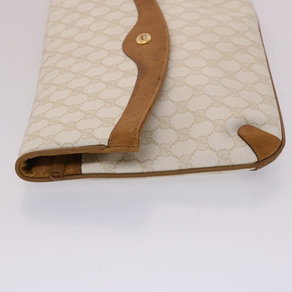 GUCCI GG Canvas Clutch Bag PVC Leather White Brown Auth yk7923