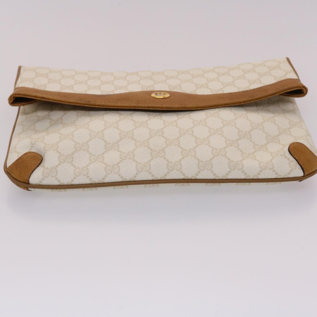 GUCCI GG Canvas Clutch Bag PVC Leather White Brown Auth yk7923