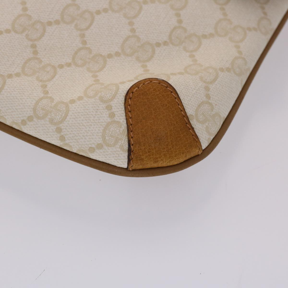 GUCCI GG Canvas Clutch Bag PVC Leather White Brown Auth yk7923