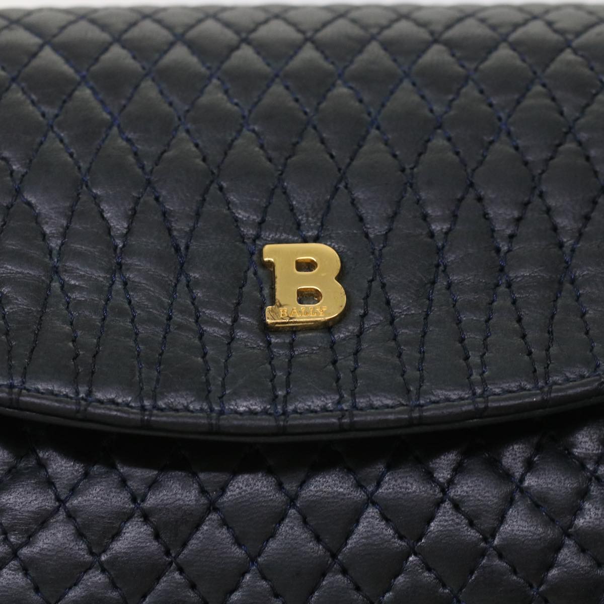 BALLY Quilted Chain Shoulder Bag Leather Navy Auth yk7929B