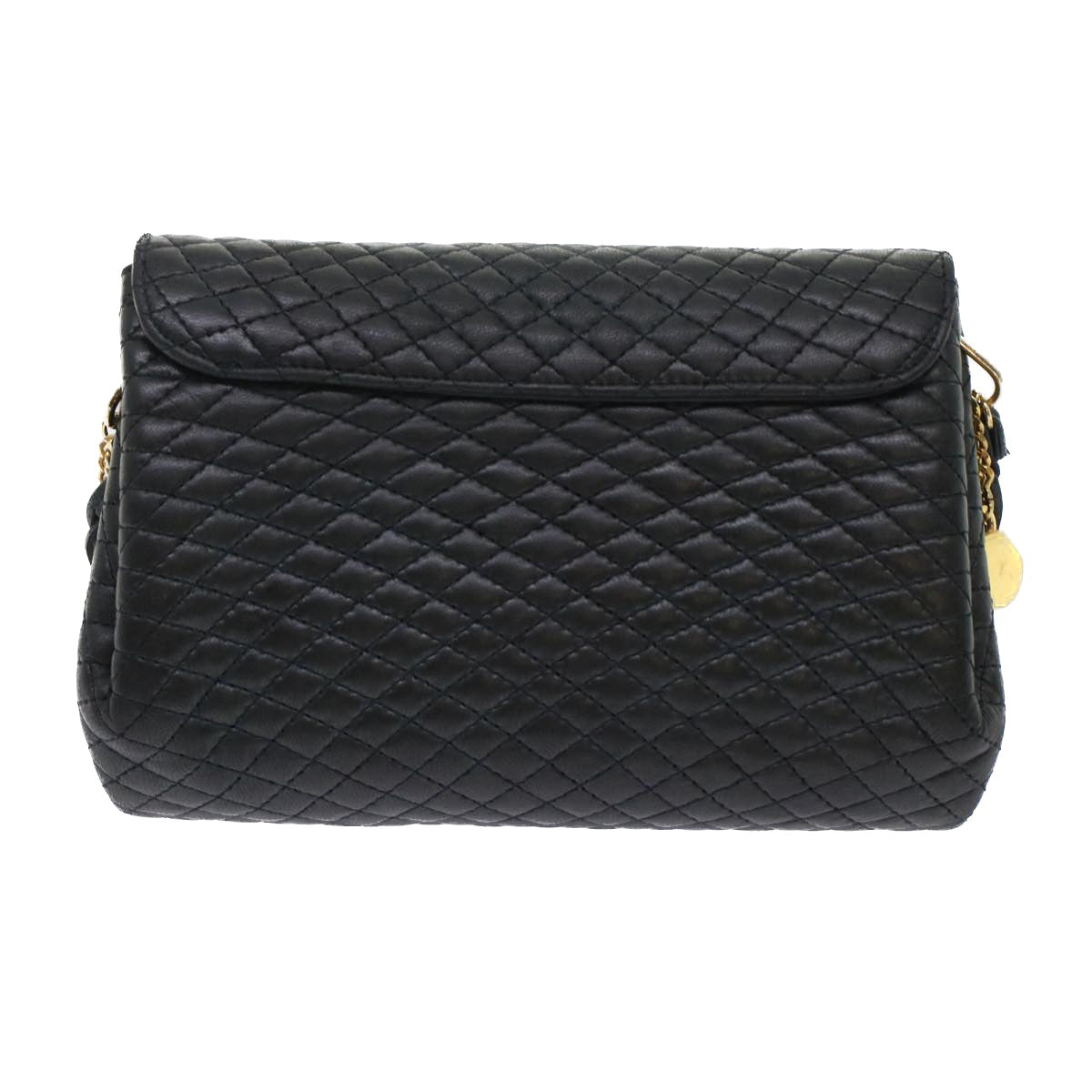BALLY Quilted Chain Shoulder Bag Leather Navy Auth yk7929B