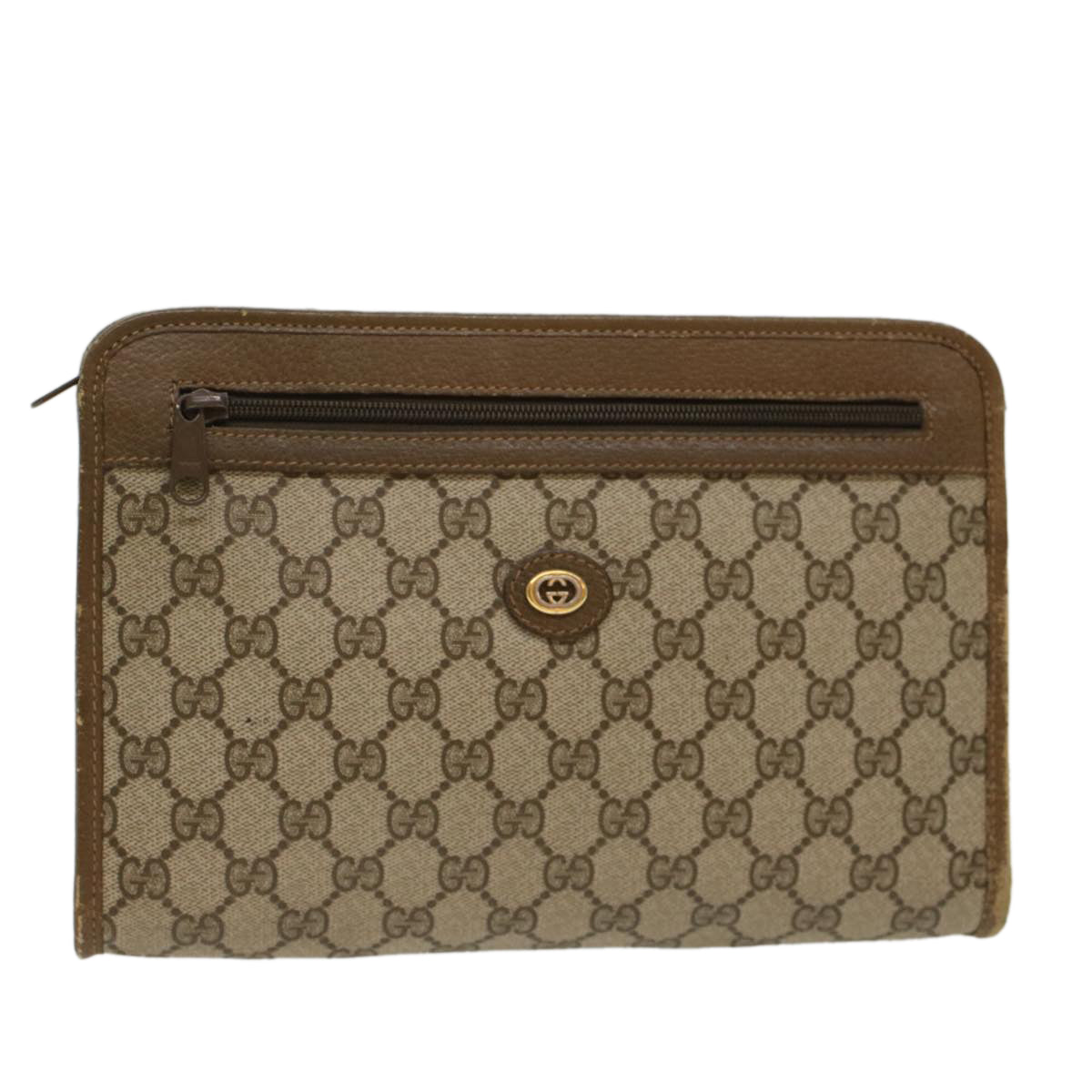 GUCCI GG Canvas Clutch Bag PVC Leather Beige Auth yk7935B