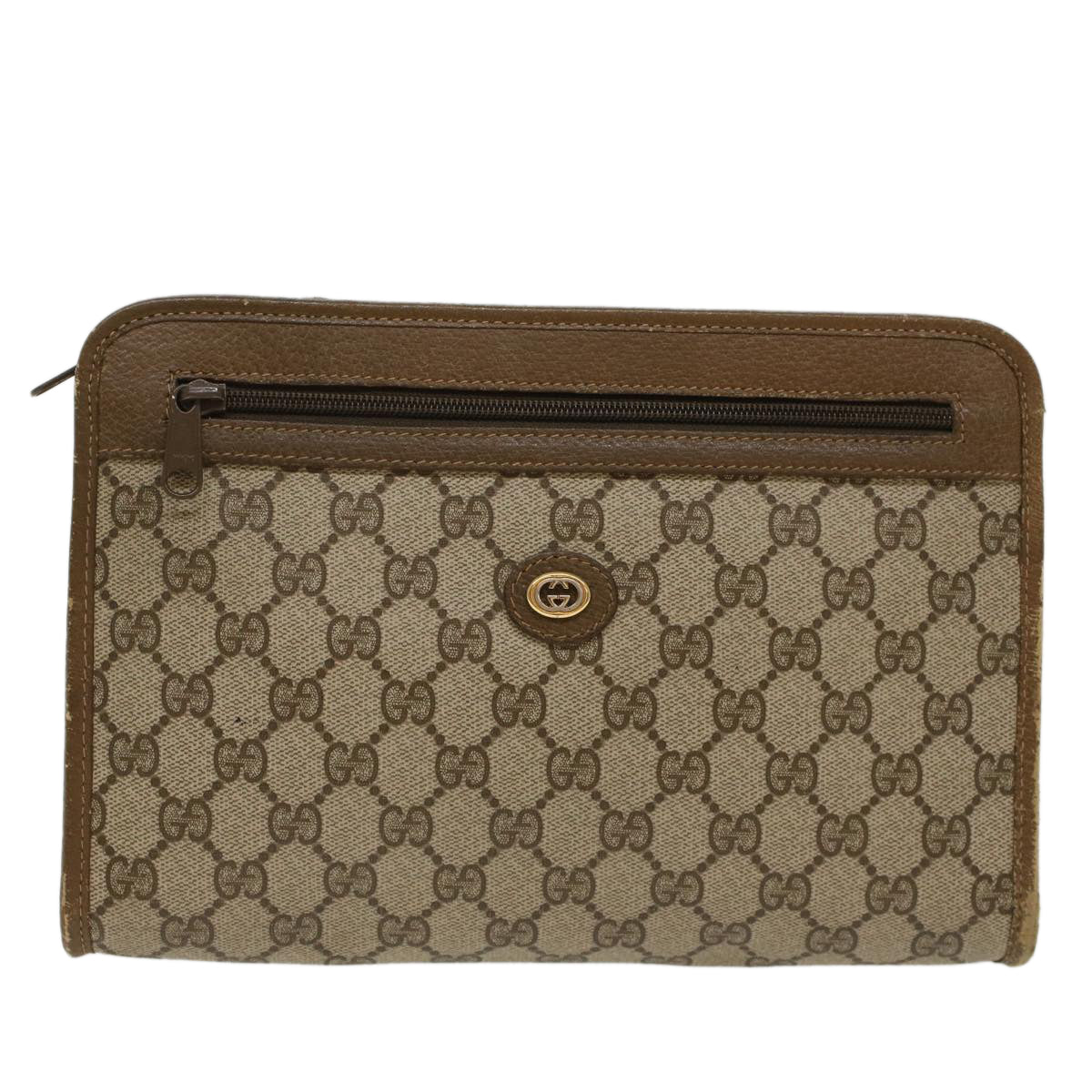 GUCCI GG Canvas Clutch Bag PVC Leather Beige Auth yk7935B