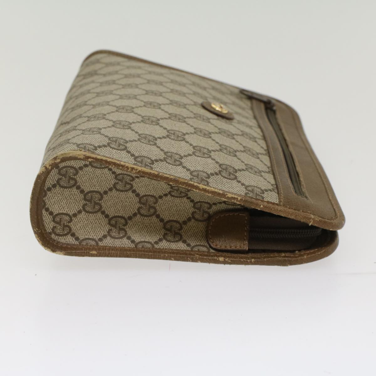 GUCCI GG Canvas Clutch Bag PVC Leather Beige Auth yk7935B