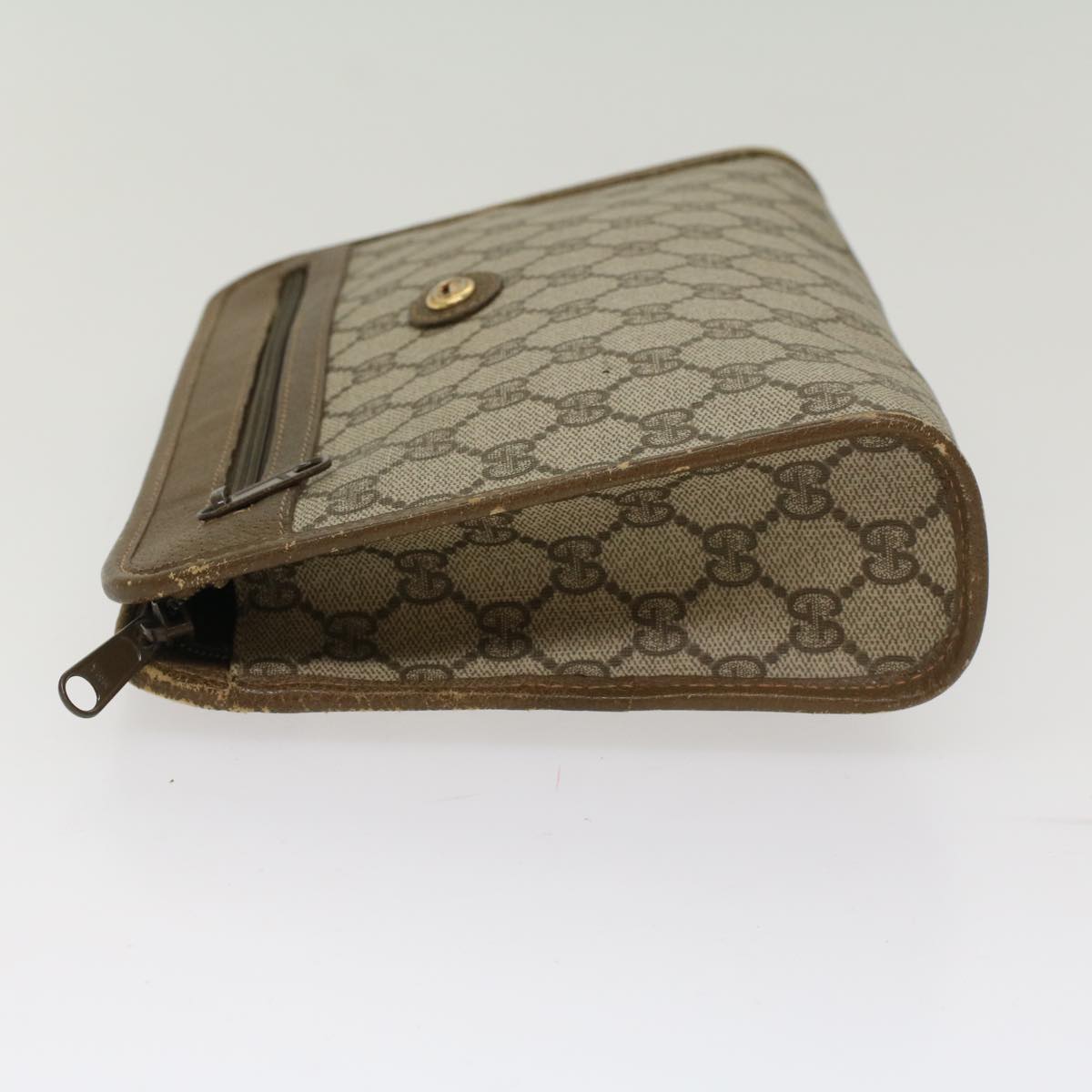 GUCCI GG Canvas Clutch Bag PVC Leather Beige Auth yk7935B