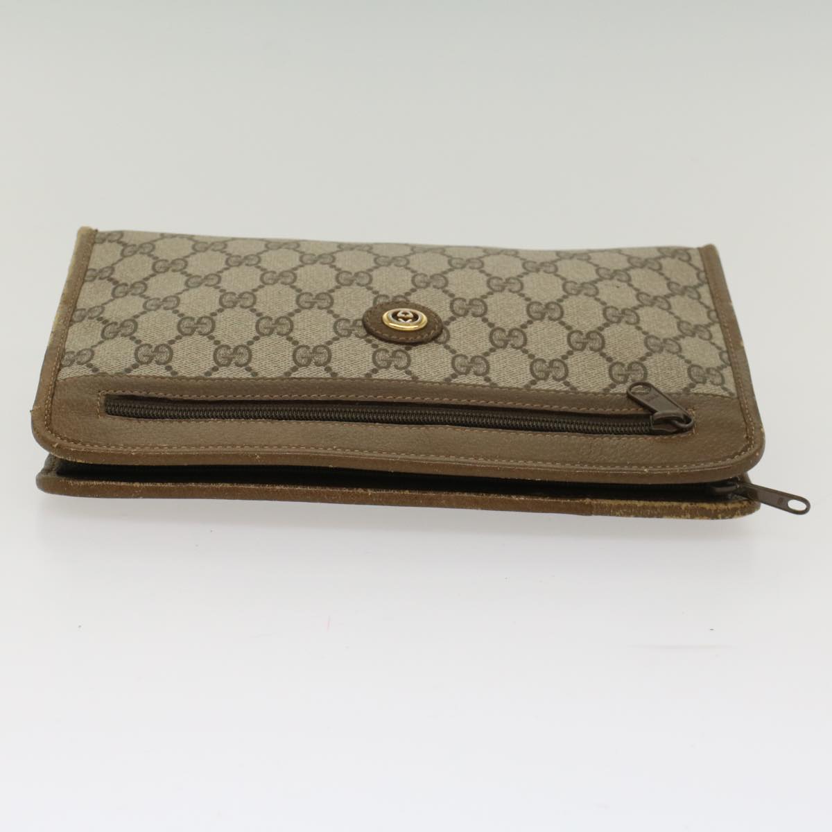 GUCCI GG Canvas Clutch Bag PVC Leather Beige Auth yk7935B