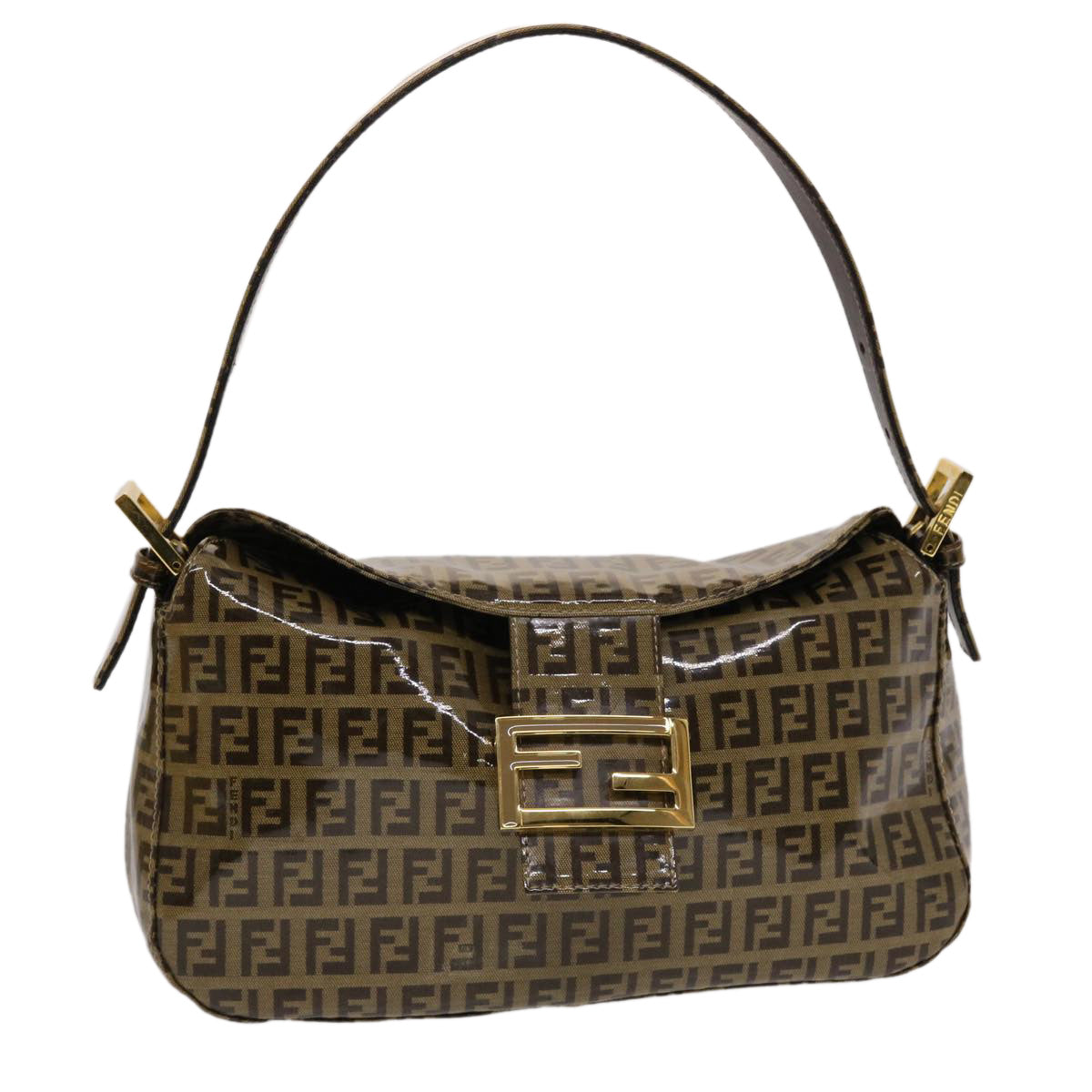 FENDI Zucchino Canvas Mamma Baguette Shoulder Bag Brown Auth yk7943