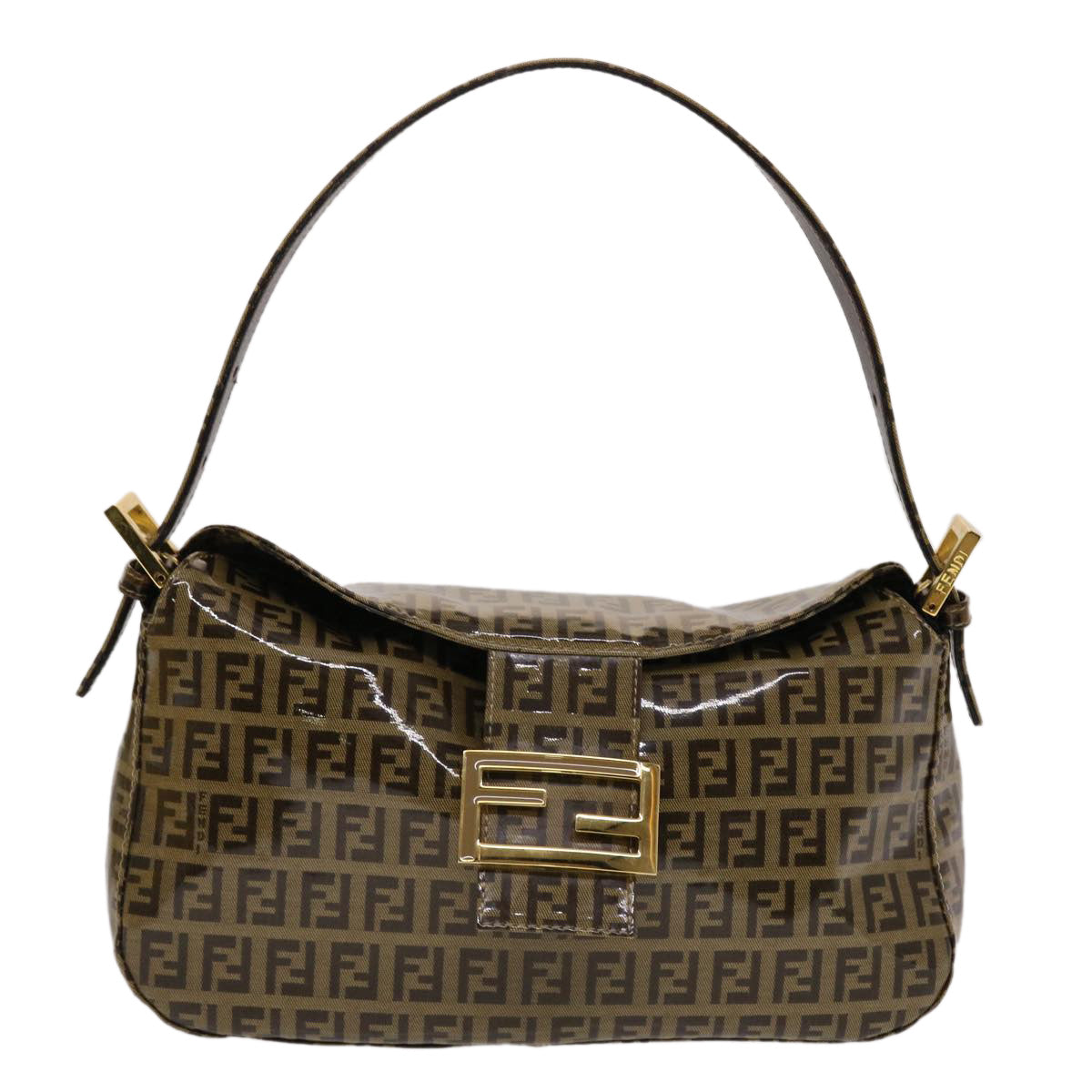 FENDI Zucchino Canvas Mamma Baguette Shoulder Bag Brown Auth yk7943