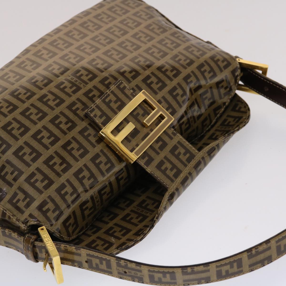 FENDI Zucchino Canvas Mamma Baguette Shoulder Bag Brown Auth yk7943