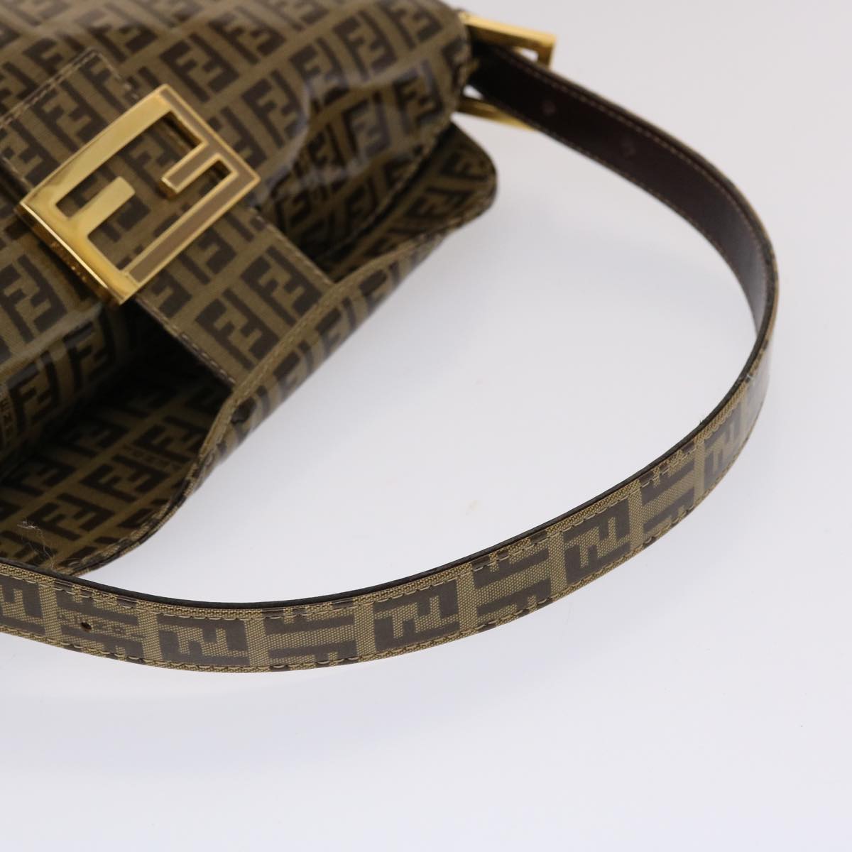 FENDI Zucchino Canvas Mamma Baguette Shoulder Bag Brown Auth yk7943