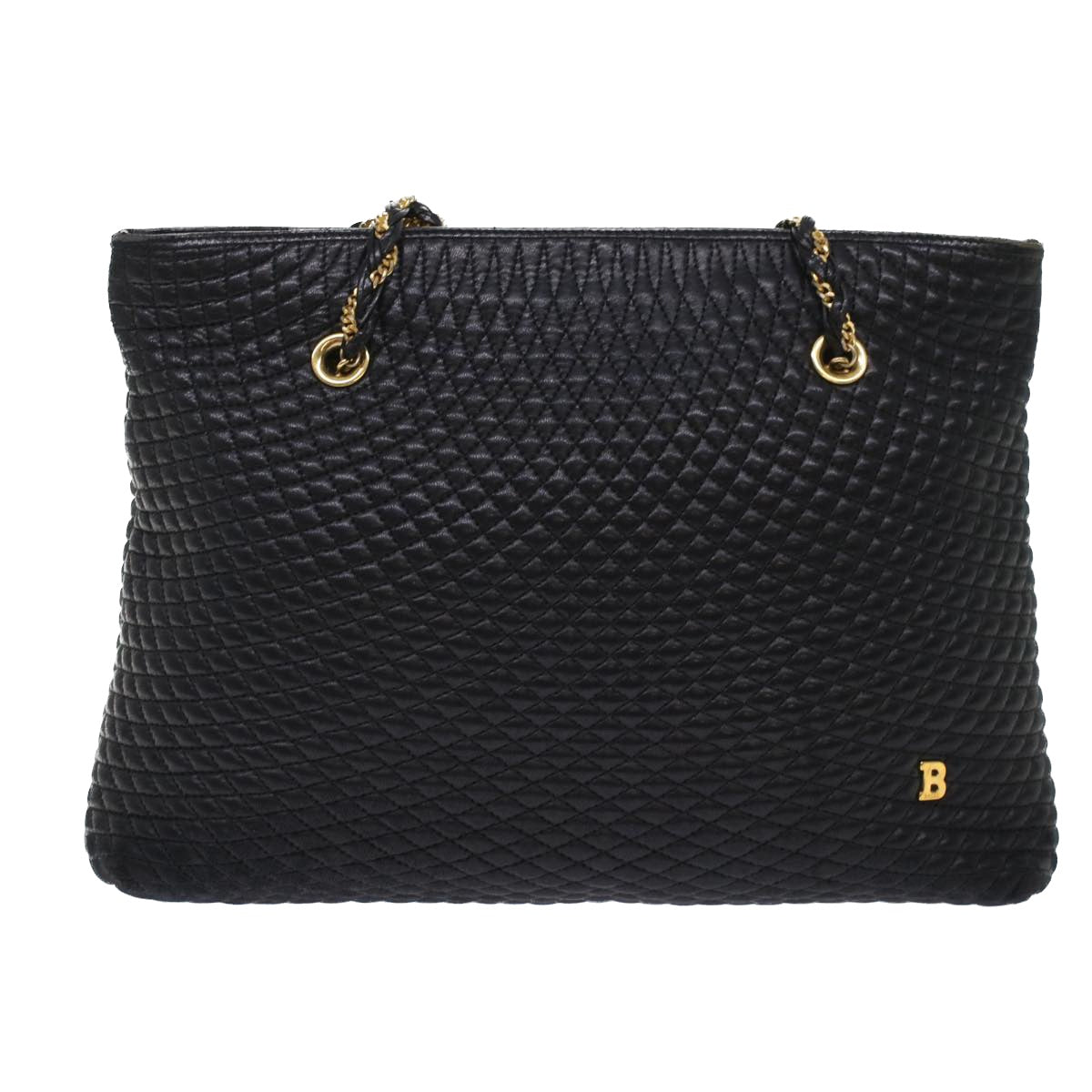 BALLY Quilted Chain Shoulder Bag Leather Black Auth yk7947