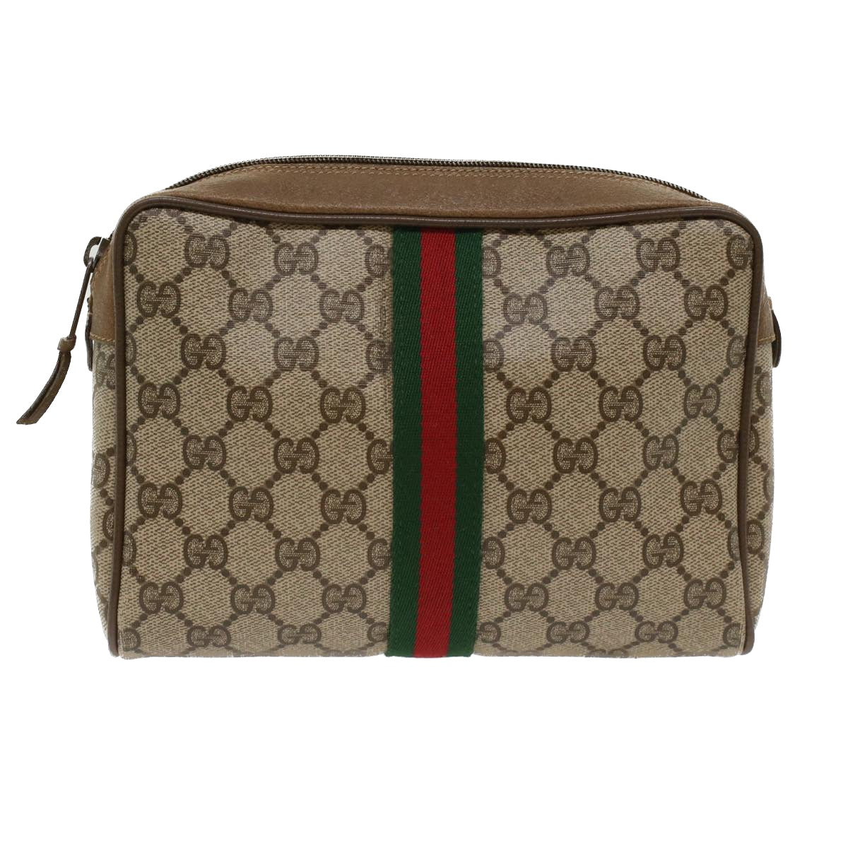 GUCCI GG Canvas Web Sherry Line Clutch Bag Beige Red Green 39.01.012 Auth yk7950