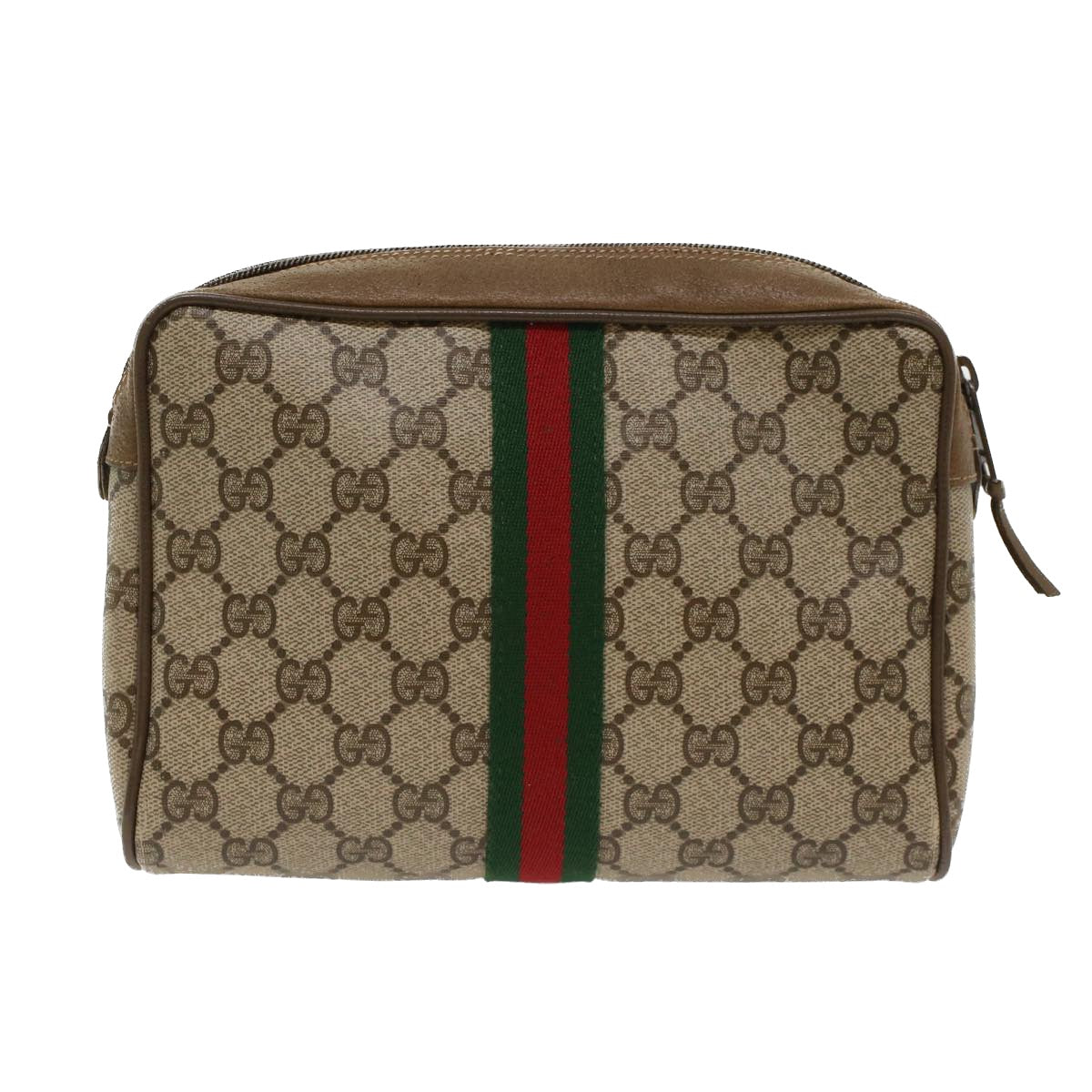 GUCCI GG Canvas Web Sherry Line Clutch Bag Beige Red Green 39.01.012 Auth yk7950 - 0