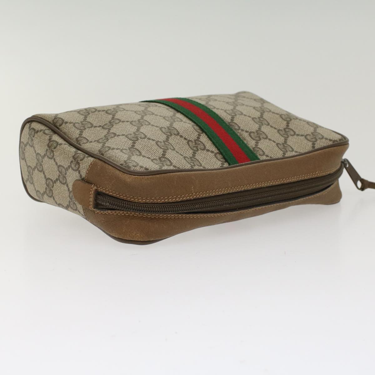 GUCCI GG Canvas Web Sherry Line Clutch Bag Beige Red Green 39.01.012 Auth yk7950