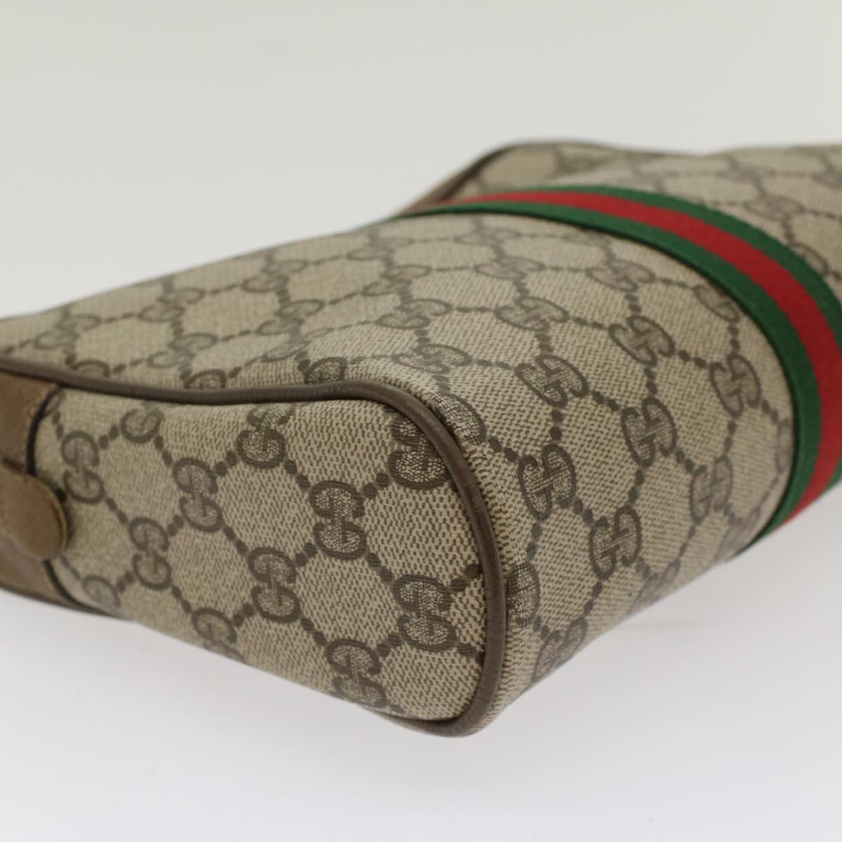 GUCCI GG Canvas Web Sherry Line Clutch Bag Beige Red Green 39.01.012 Auth yk7950