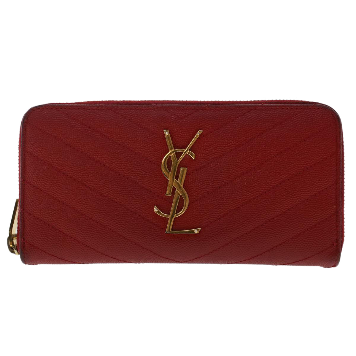 SAINT LAURENT V Stitch Wallet Leather Red Auth yk7954