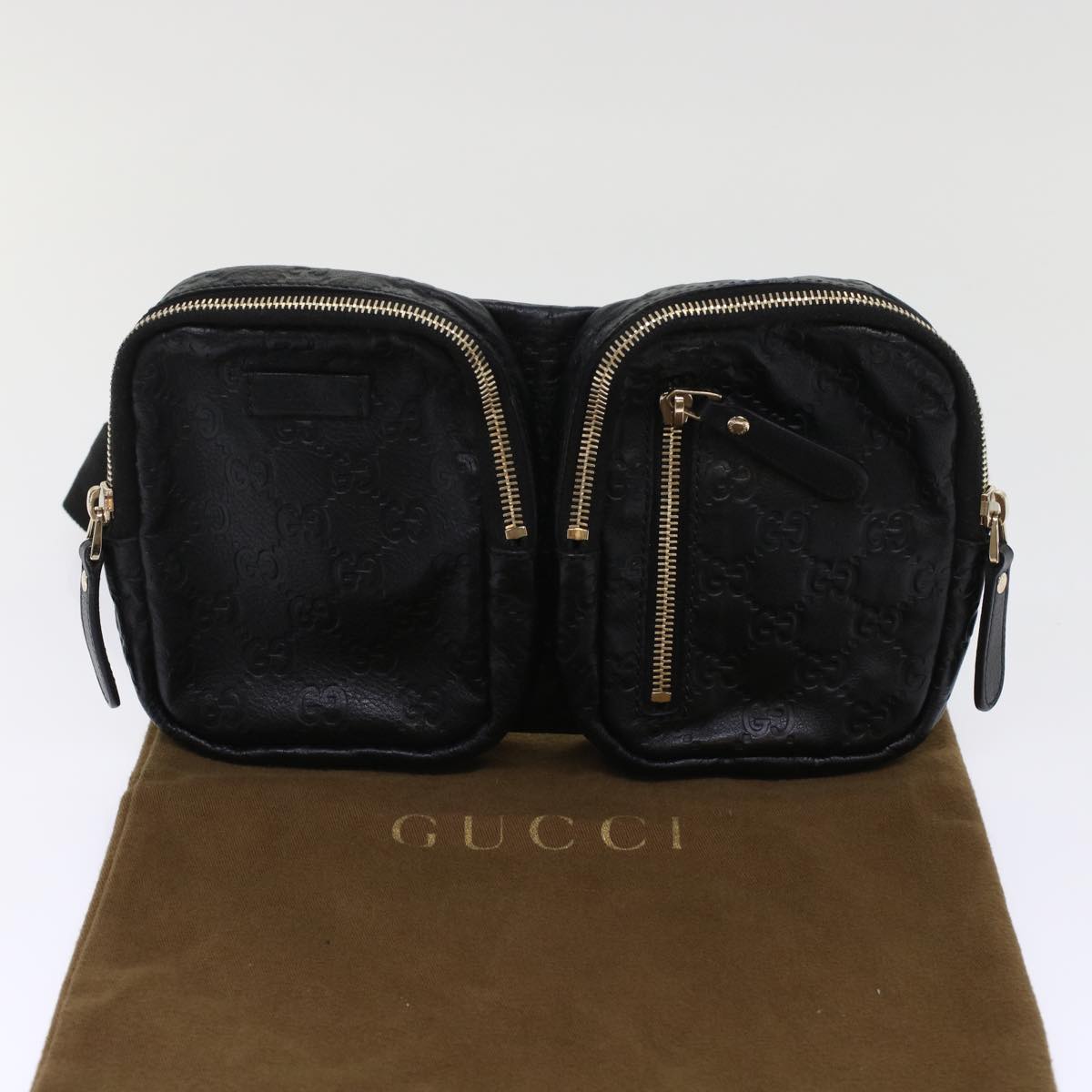 GUCCI GG Canvas Guccissima Waist bag Black 246417 Auth yk7966