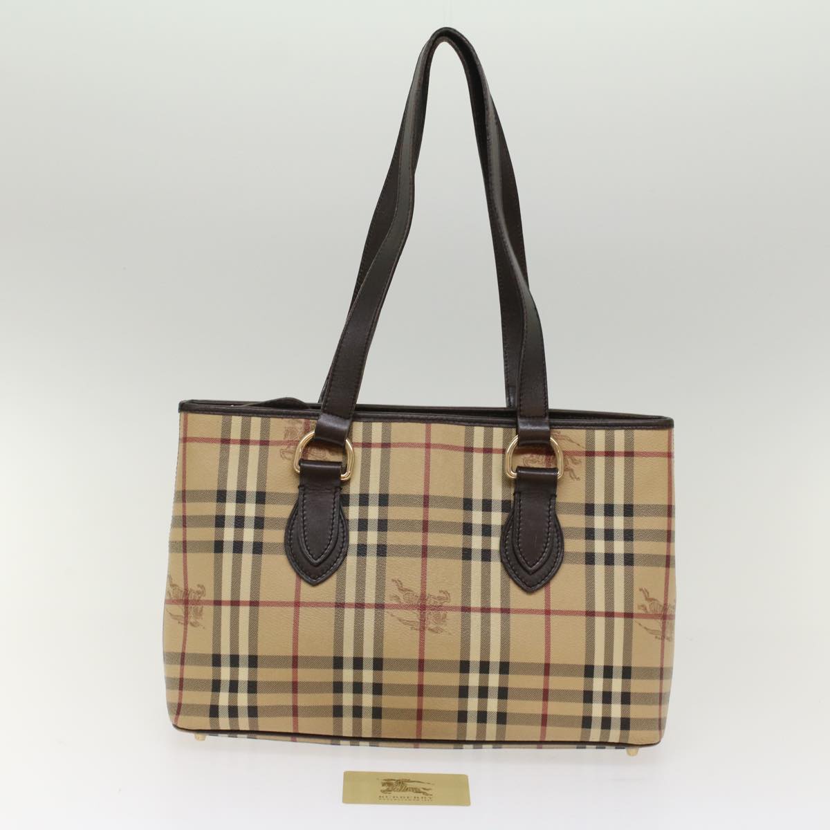 BURBERRY Nova Check Shoulder Bag PVC Leather Beige Dark Brown Auth yk7975