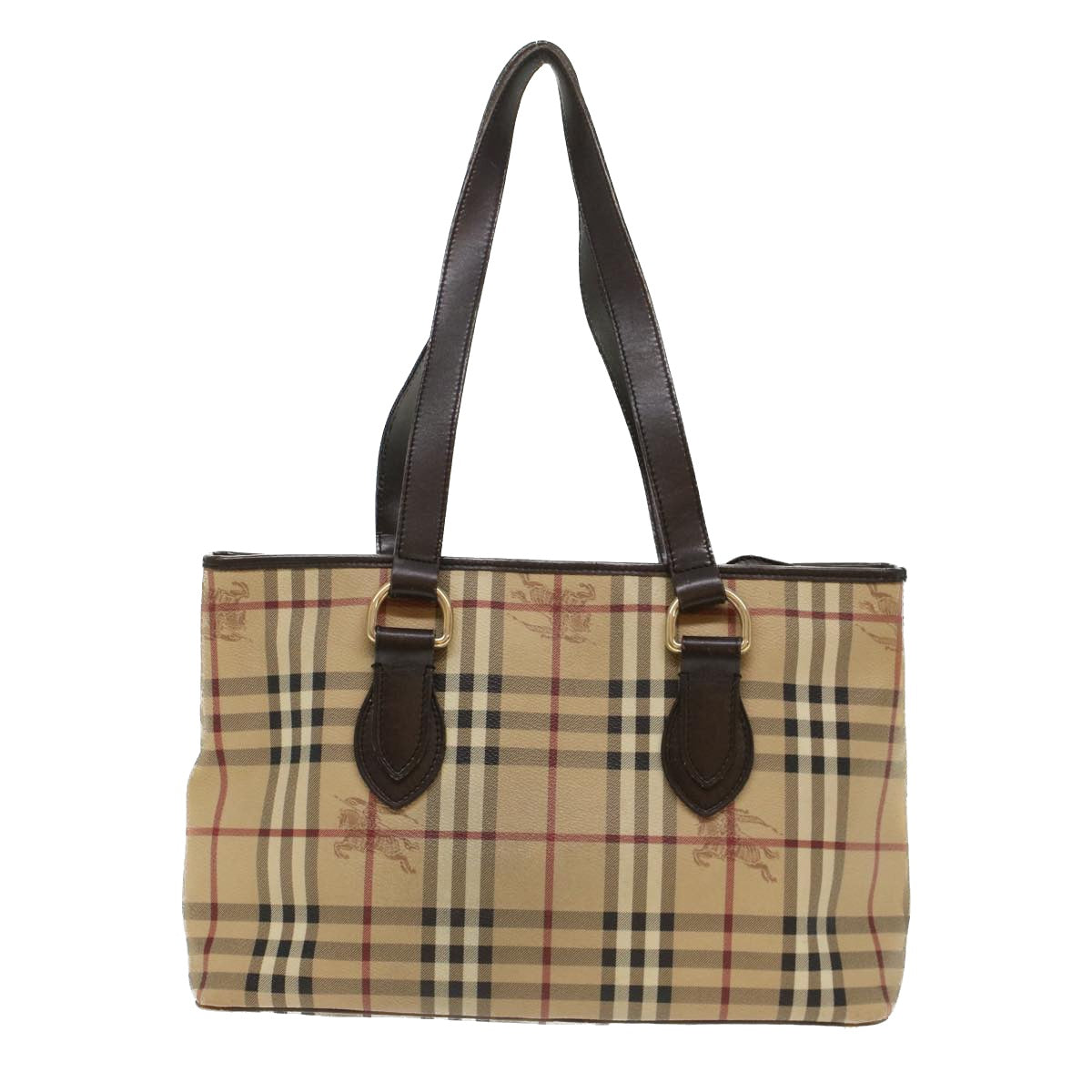 BURBERRY Nova Check Shoulder Bag PVC Leather Beige Dark Brown Auth yk7975