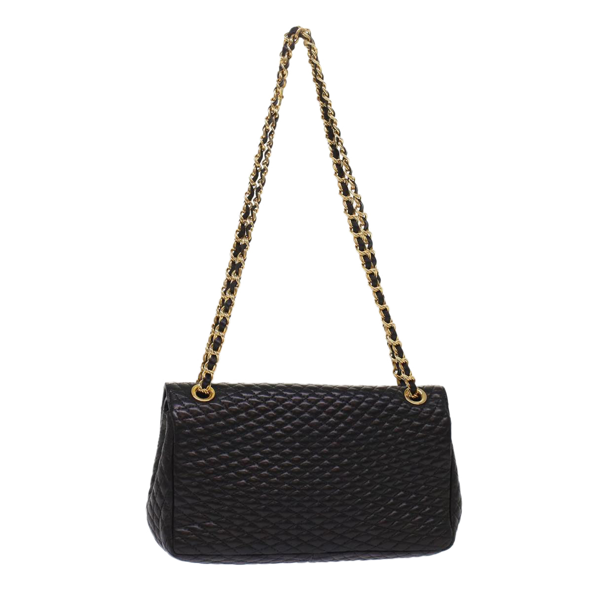 BALLY Quilted Chain Shoulder Bag Leather Black Auth yk7978 - 0