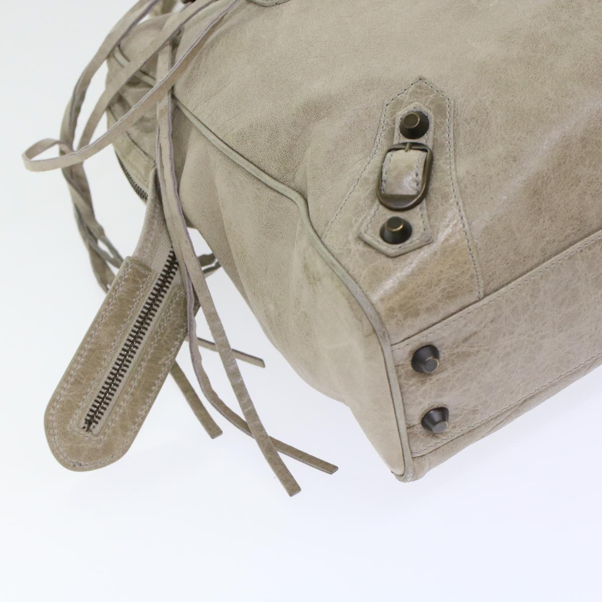 BALENCIAGA The Mini Bowling Bag Hand Bag Leather Gray Auth yk7979