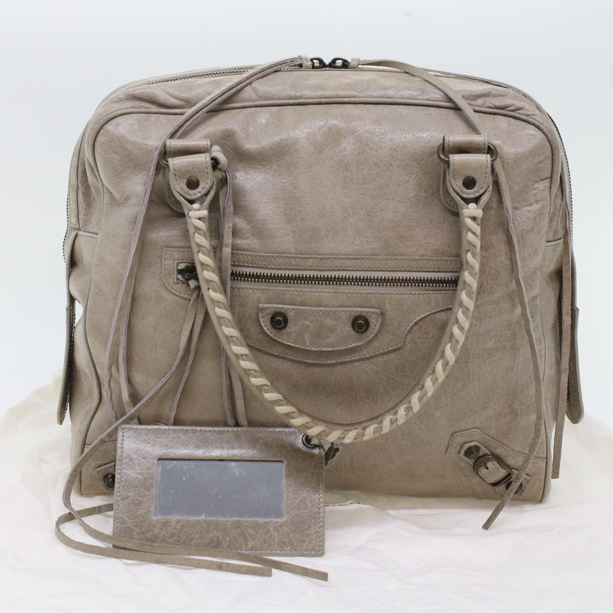 BALENCIAGA The Mini Bowling Bag Hand Bag Leather Gray Auth yk7979