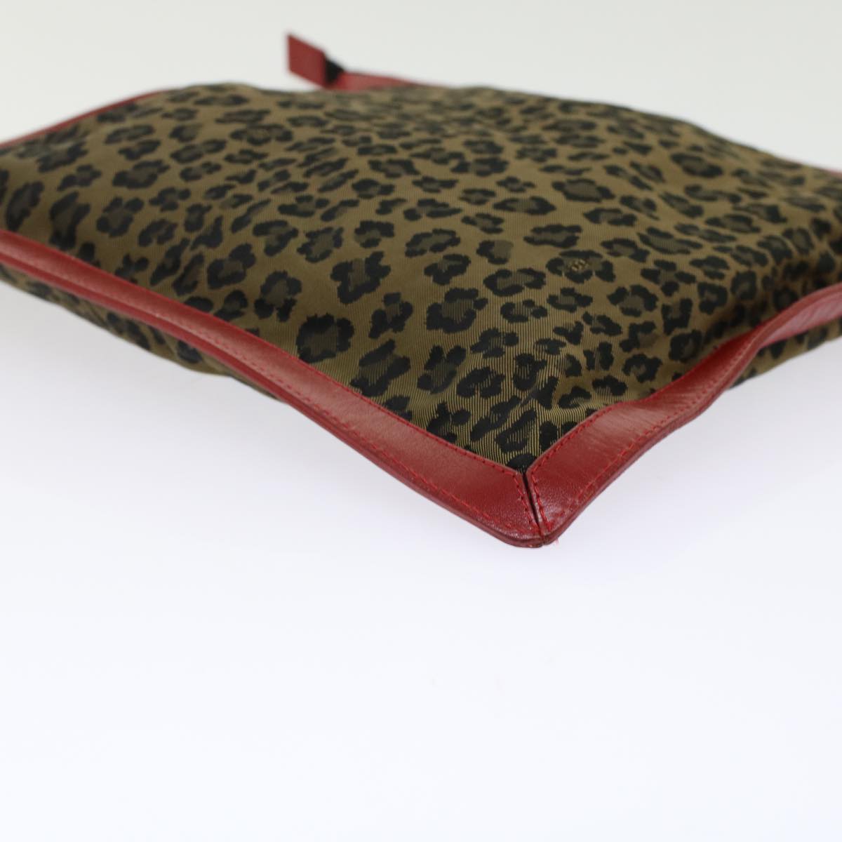 FENDI Leopard Clutch Bag Nylon Leather Black Brown Red Auth yk7980