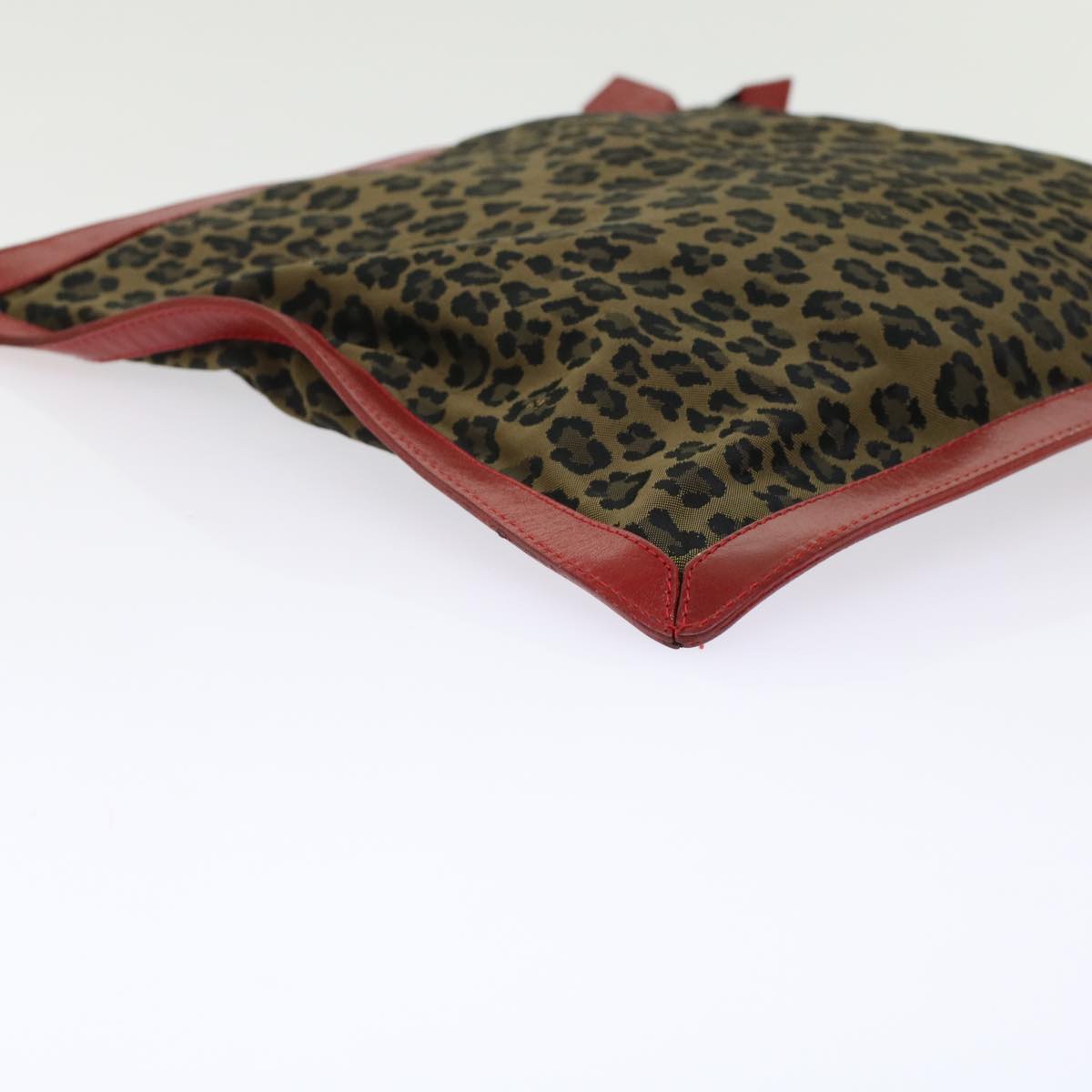 FENDI Leopard Clutch Bag Nylon Leather Black Brown Red Auth yk7980