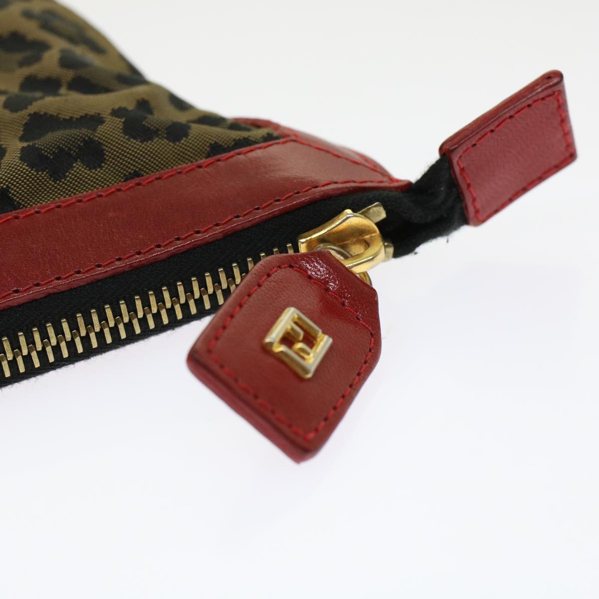 FENDI Leopard Clutch Bag Nylon Leather Black Brown Red Auth yk7980