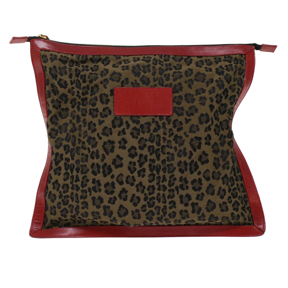 FENDI Leopard Clutch Bag Nylon Leather Black Brown Red Auth yk7980