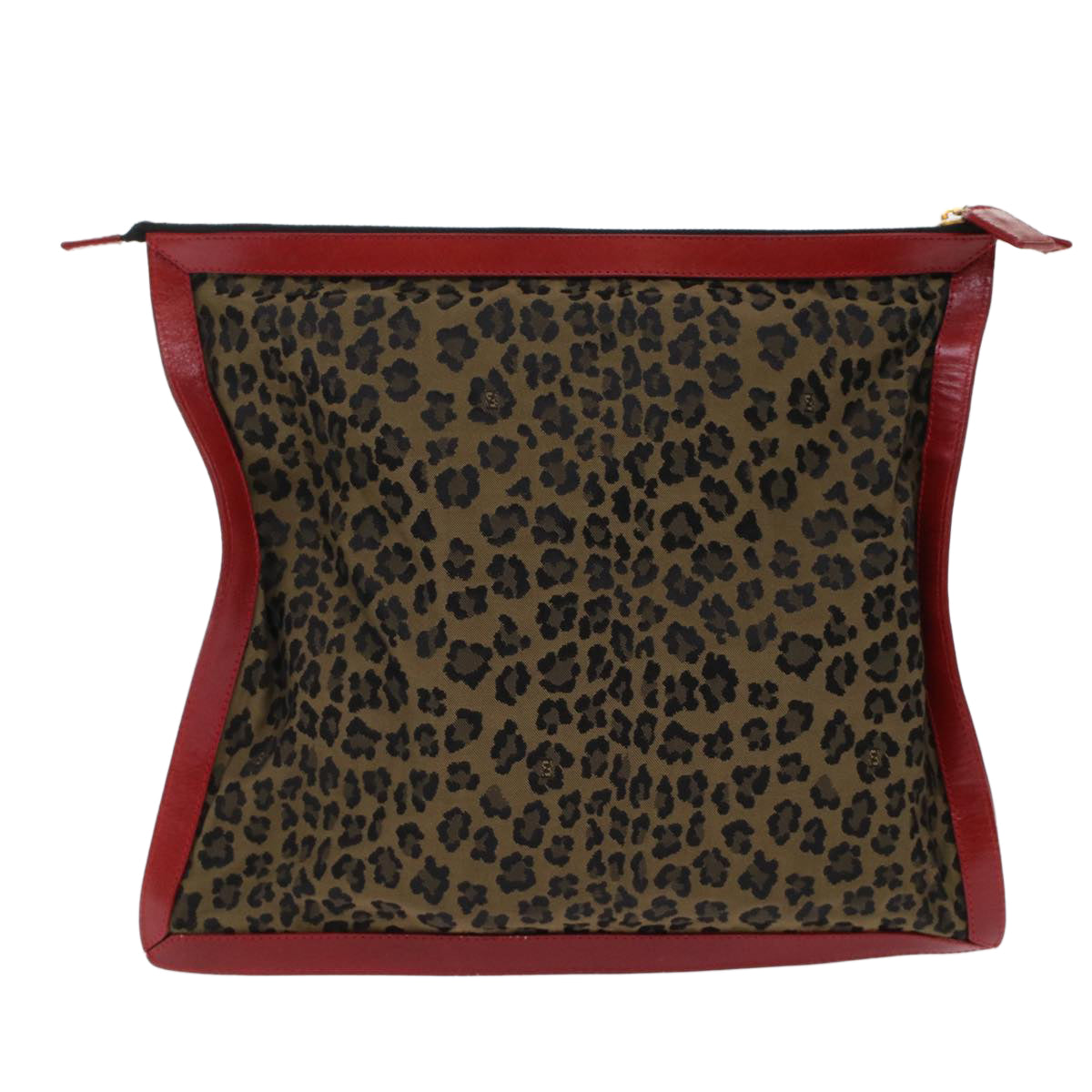 FENDI Leopard Clutch Bag Nylon Leather Black Brown Red Auth yk7980 - 0