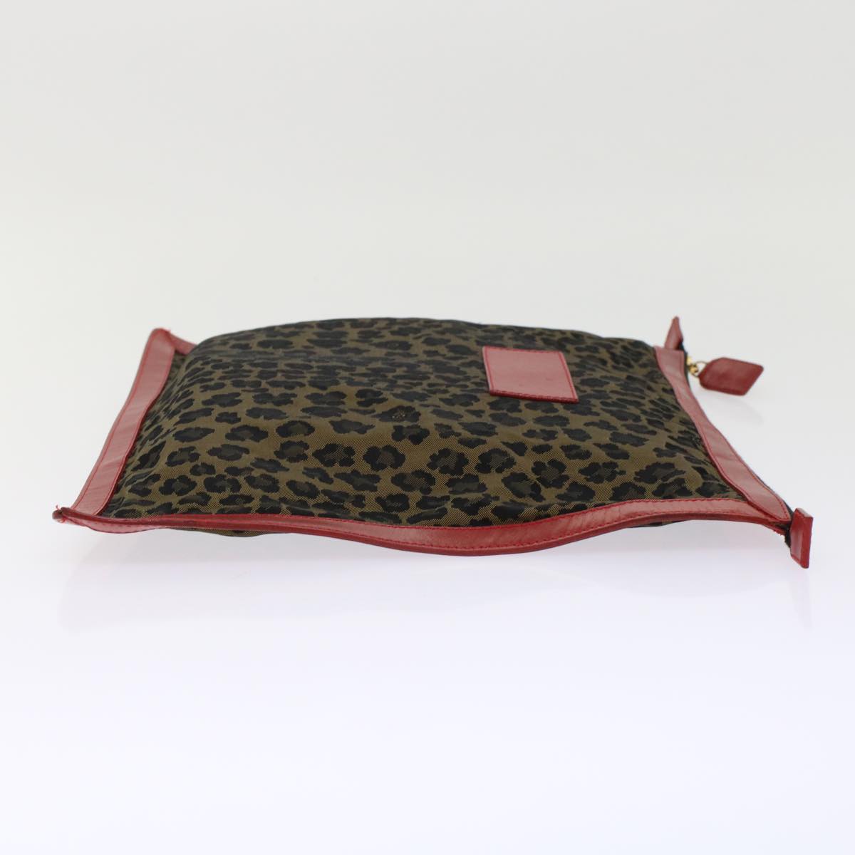 FENDI Leopard Clutch Bag Nylon Leather Black Brown Red Auth yk7980