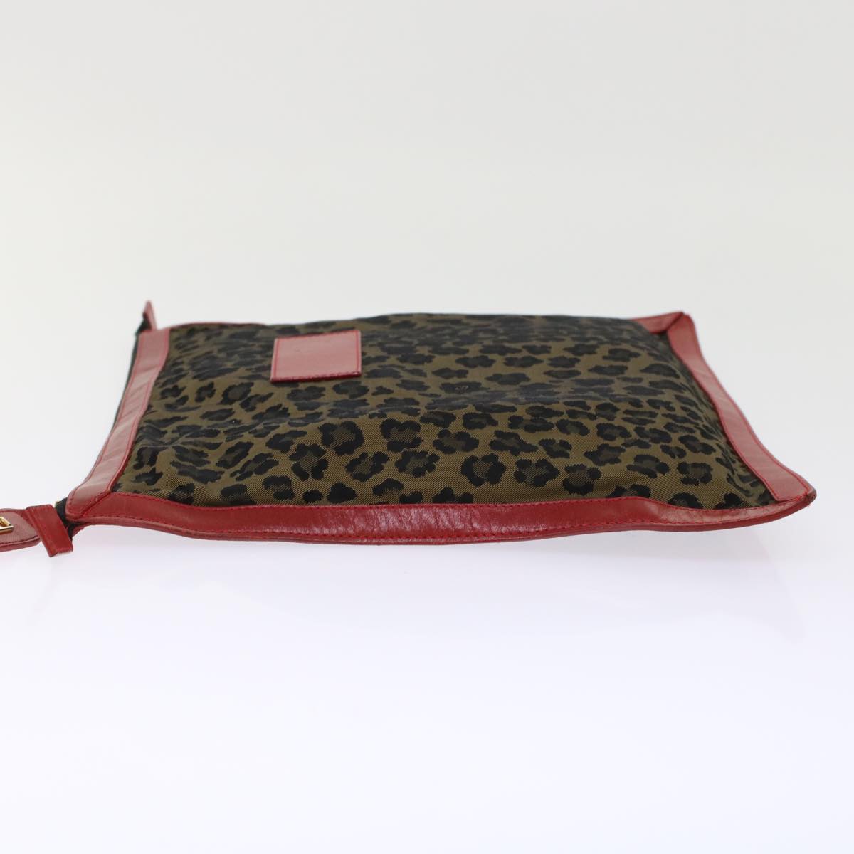 FENDI Leopard Clutch Bag Nylon Leather Black Brown Red Auth yk7980