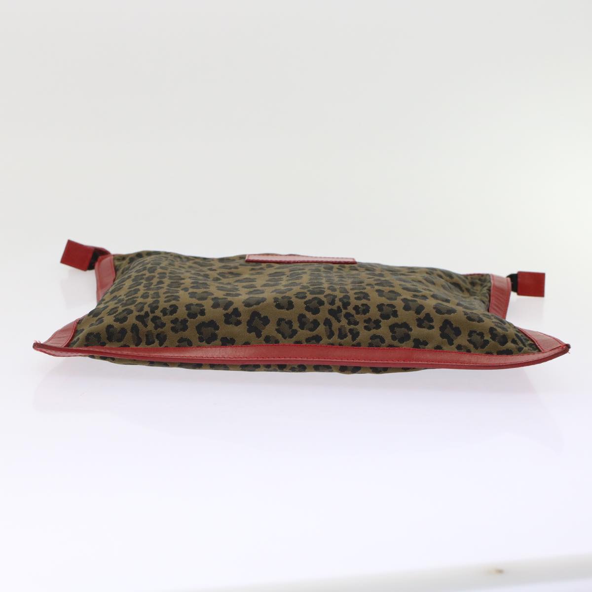 FENDI Leopard Clutch Bag Nylon Leather Black Brown Red Auth yk7980