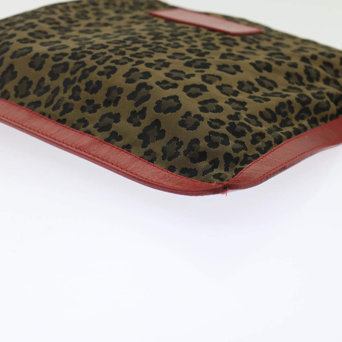 FENDI Leopard Clutch Bag Nylon Leather Black Brown Red Auth yk7980