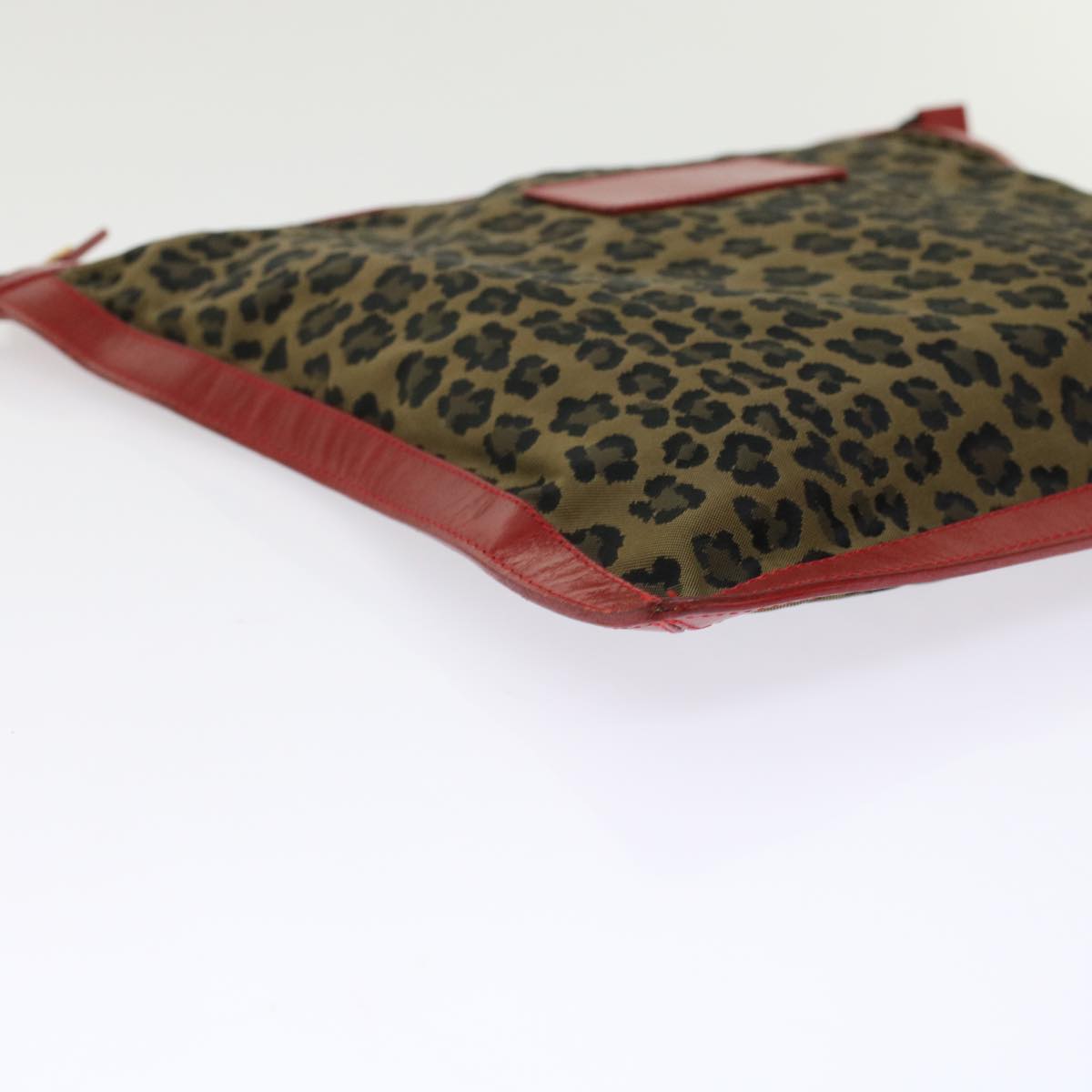 FENDI Leopard Clutch Bag Nylon Leather Black Brown Red Auth yk7980