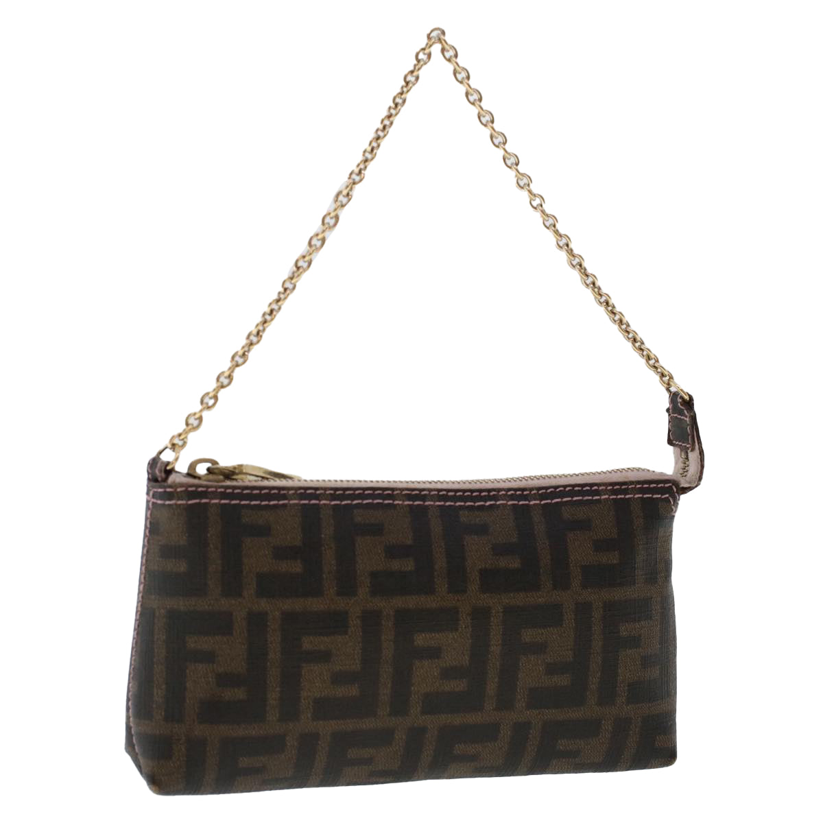 FENDI Zucca Canvas Chain Accessory Pouch Black Brown Auth yk7984