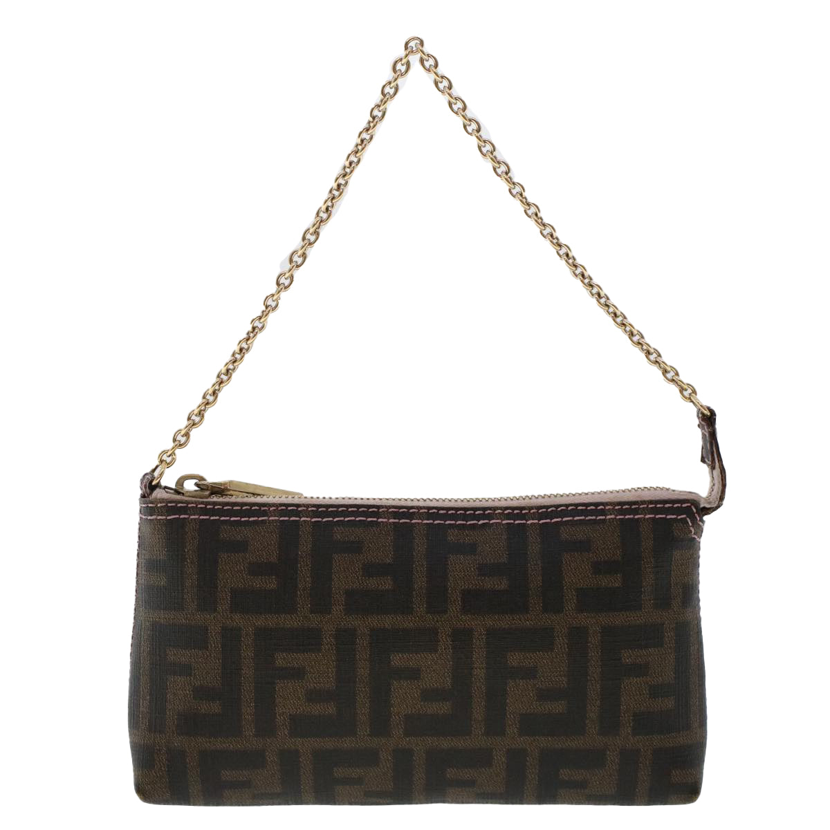 FENDI Zucca Canvas Chain Accessory Pouch Black Brown Auth yk7984