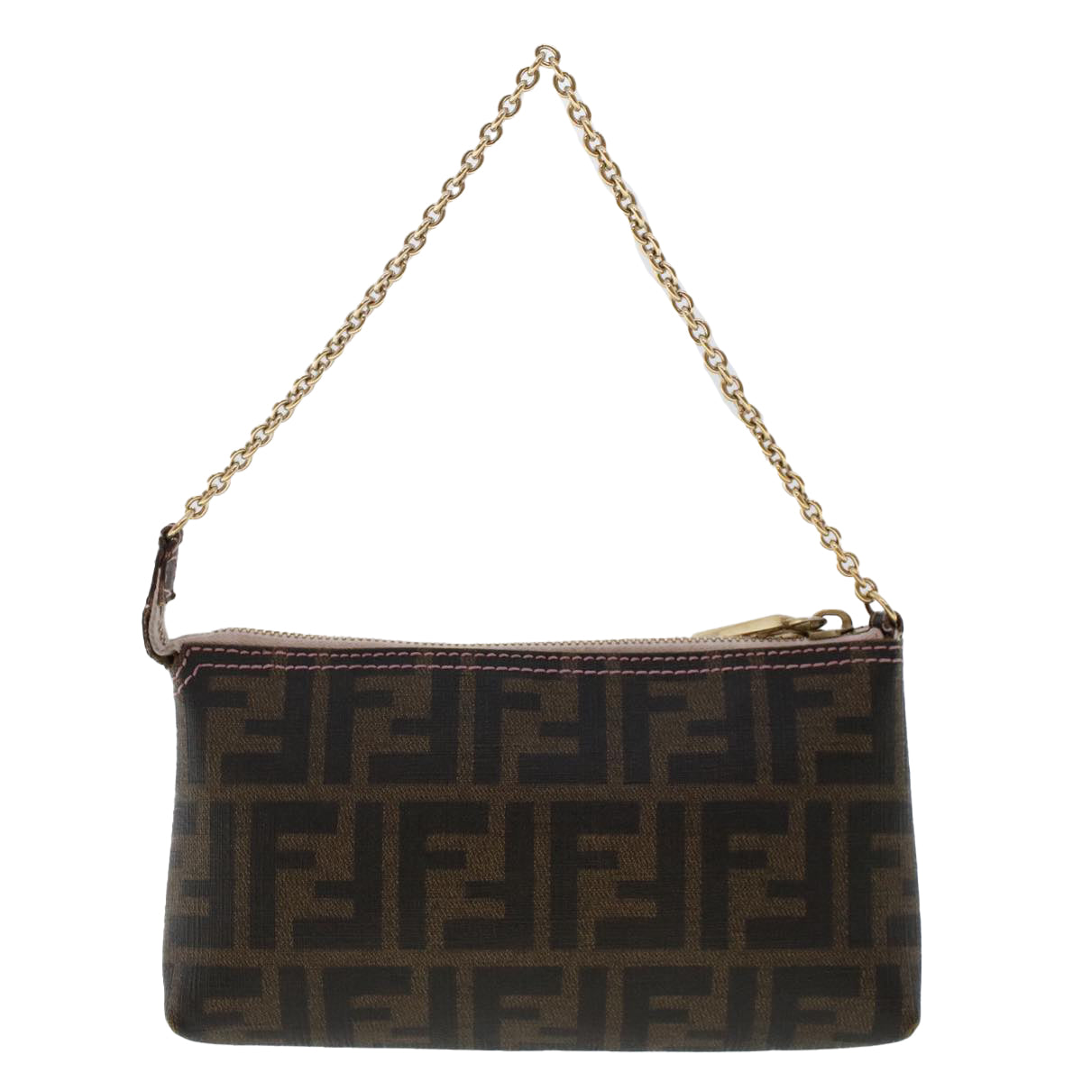 FENDI Zucca Canvas Chain Accessory Pouch Black Brown Auth yk7984 - 0