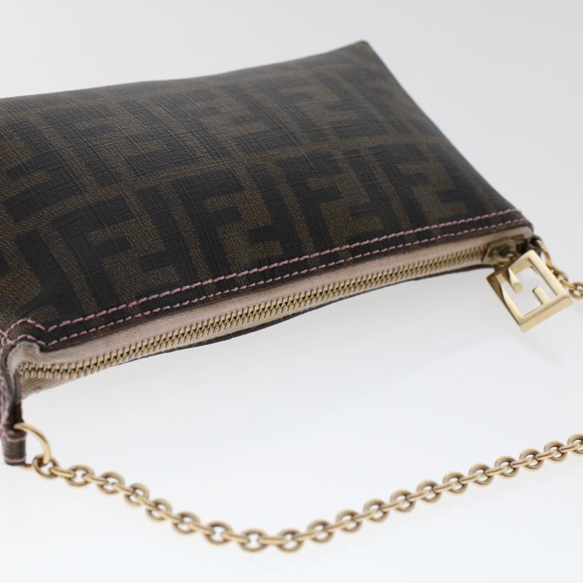 FENDI Zucca Canvas Chain Accessory Pouch Black Brown Auth yk7984