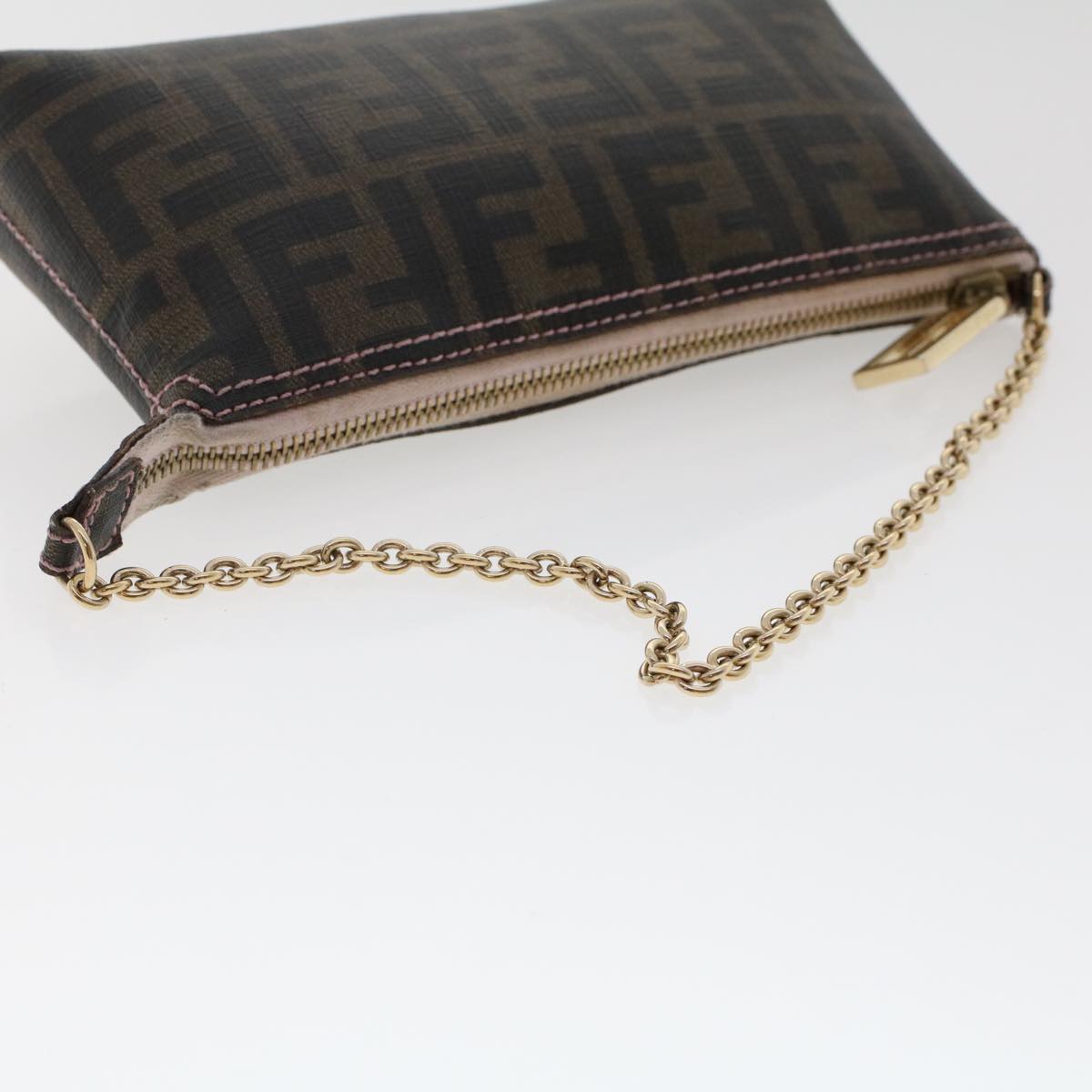 FENDI Zucca Canvas Chain Accessory Pouch Black Brown Auth yk7984