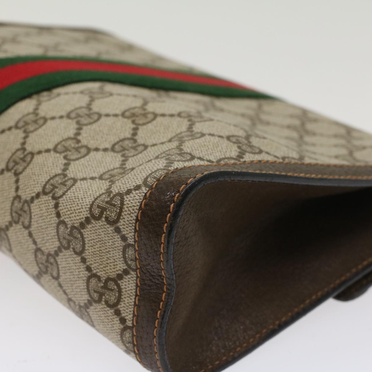GUCCI GG Canvas Web Sherry Line Clutch Bag Beige Red Green 84.01.007 Auth yk7987