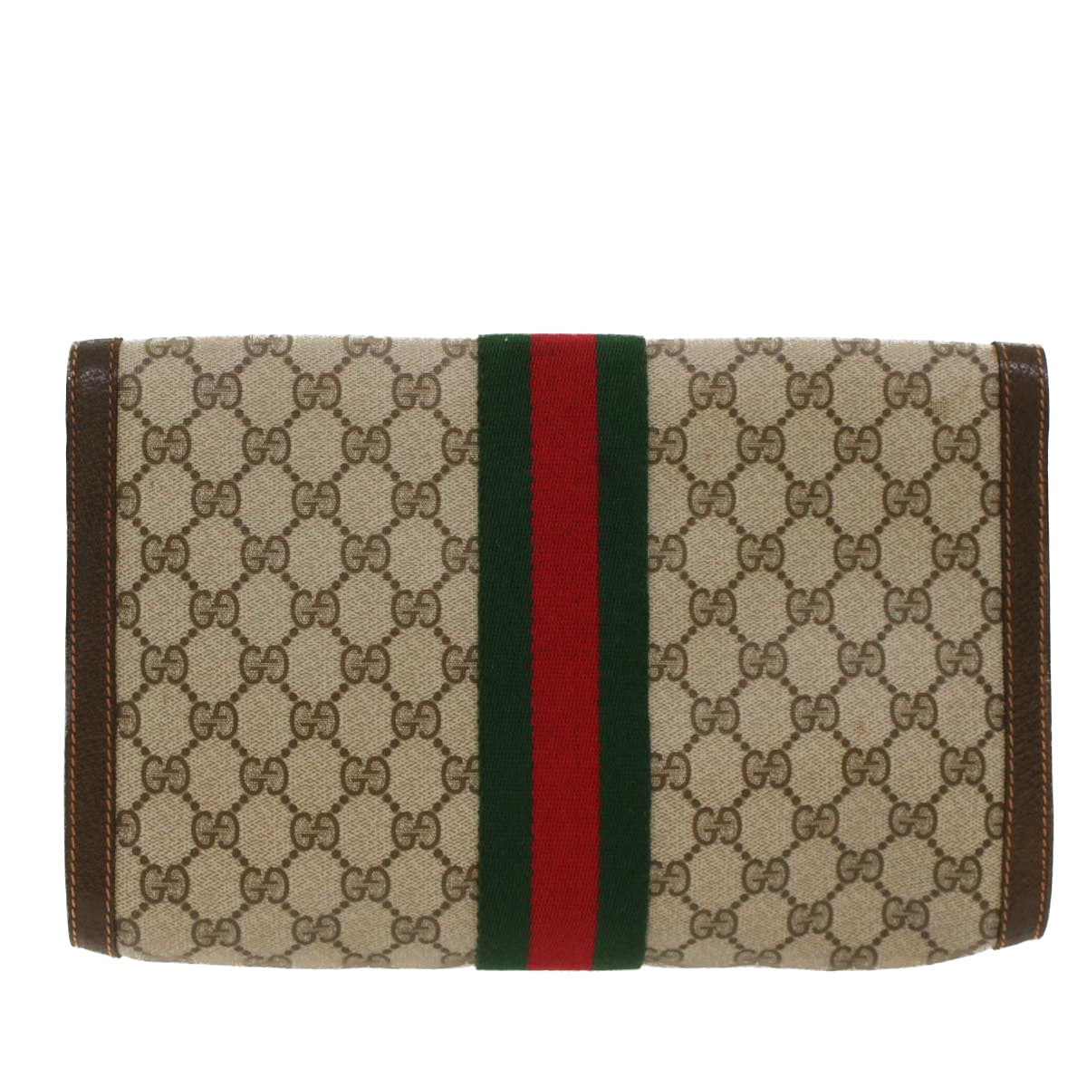 GUCCI GG Canvas Web Sherry Line Clutch Bag Beige Red Green 84.01.007 Auth yk7987 - 0